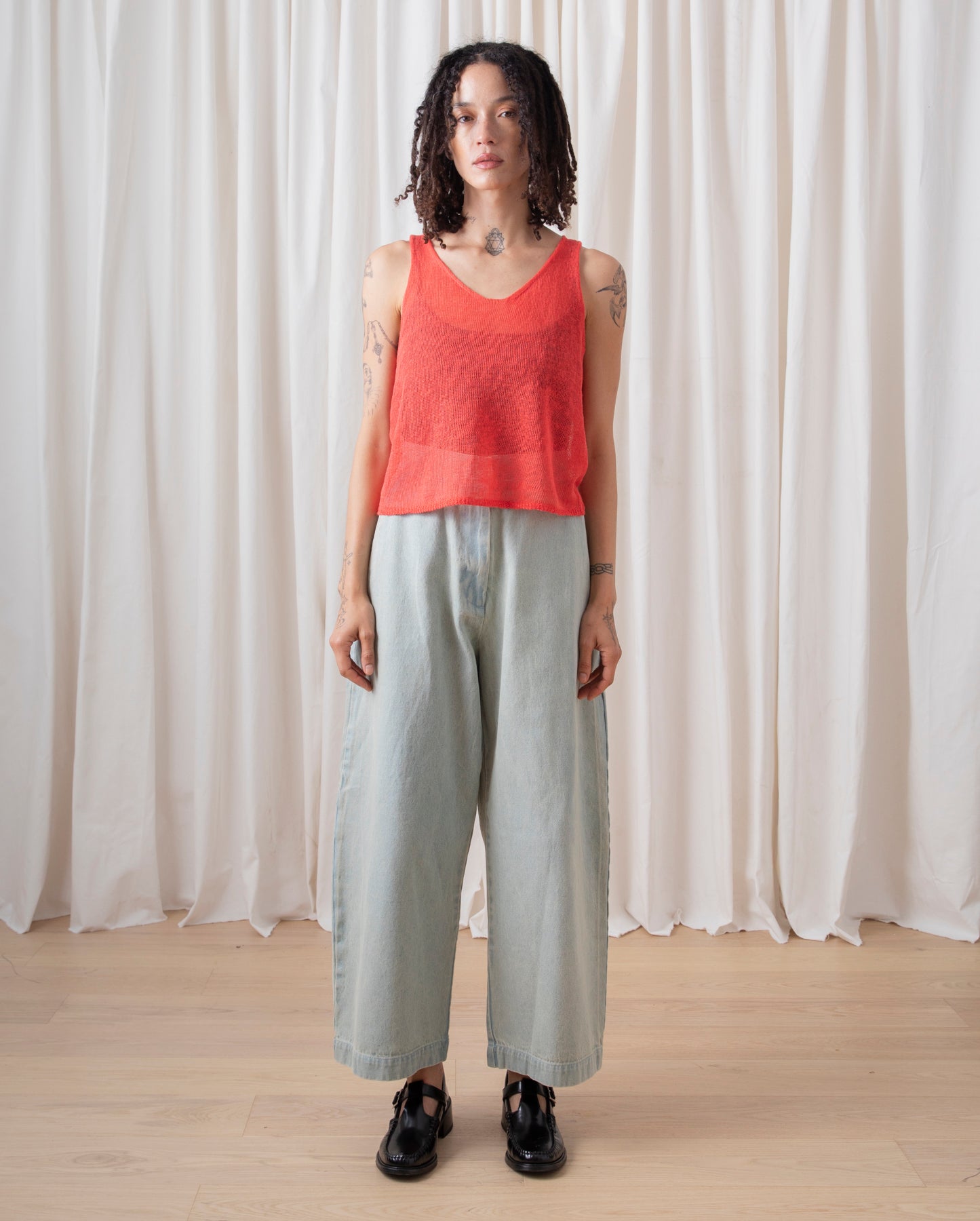CROPPED LINEN TANK - RASPBERRY