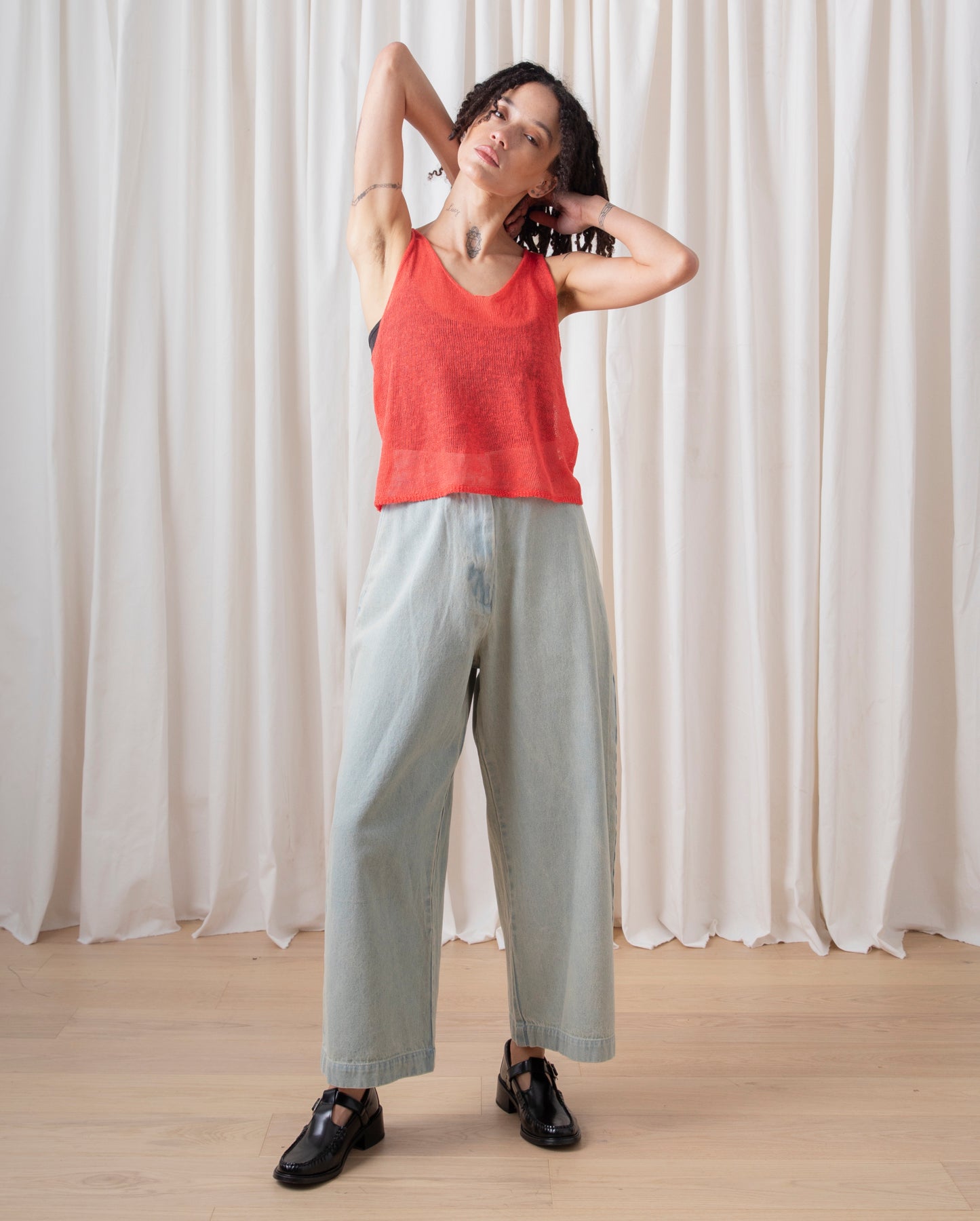 CROPPED LINEN TANK - RASPBERRY