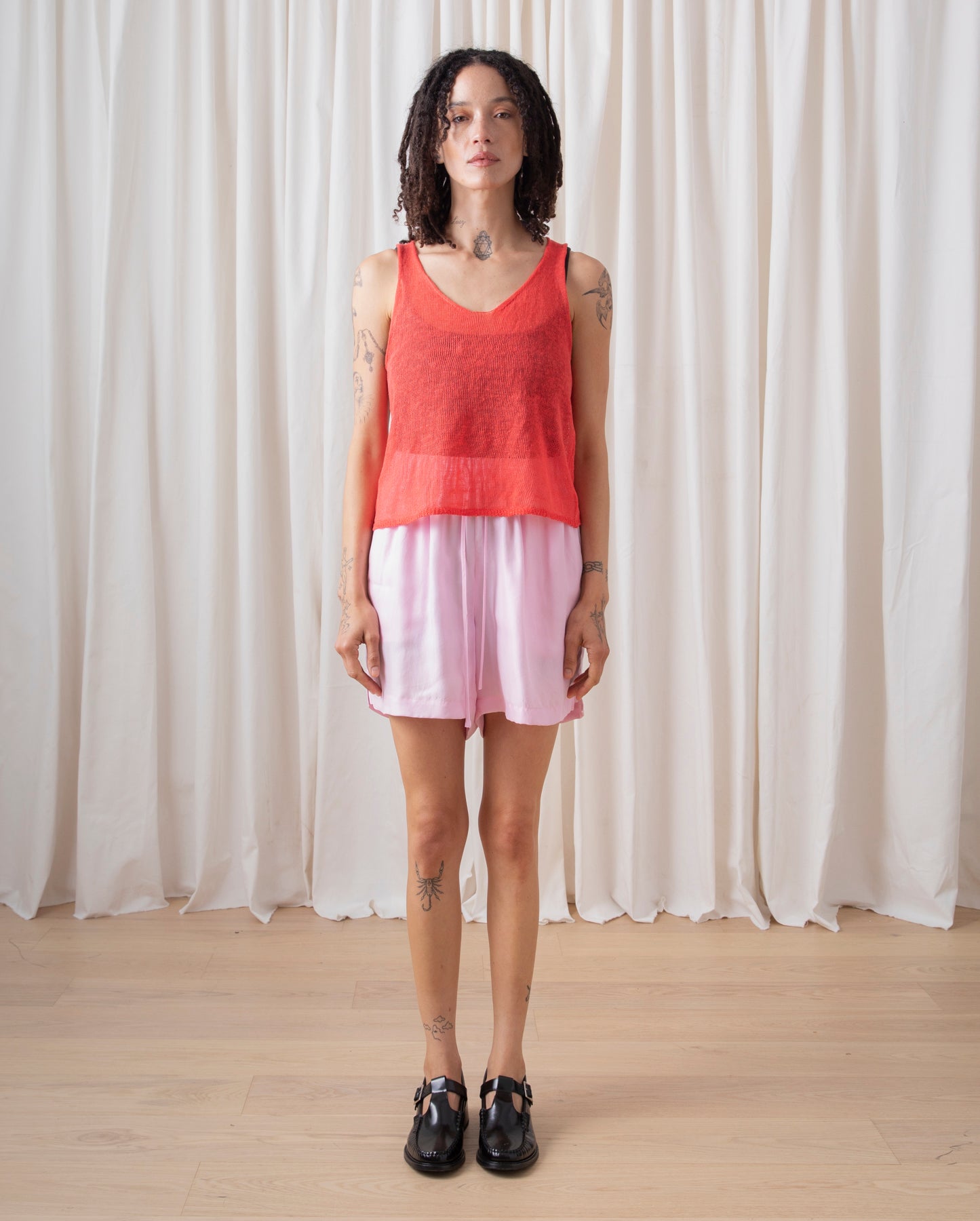 CROPPED LINEN TANK - RASPBERRY