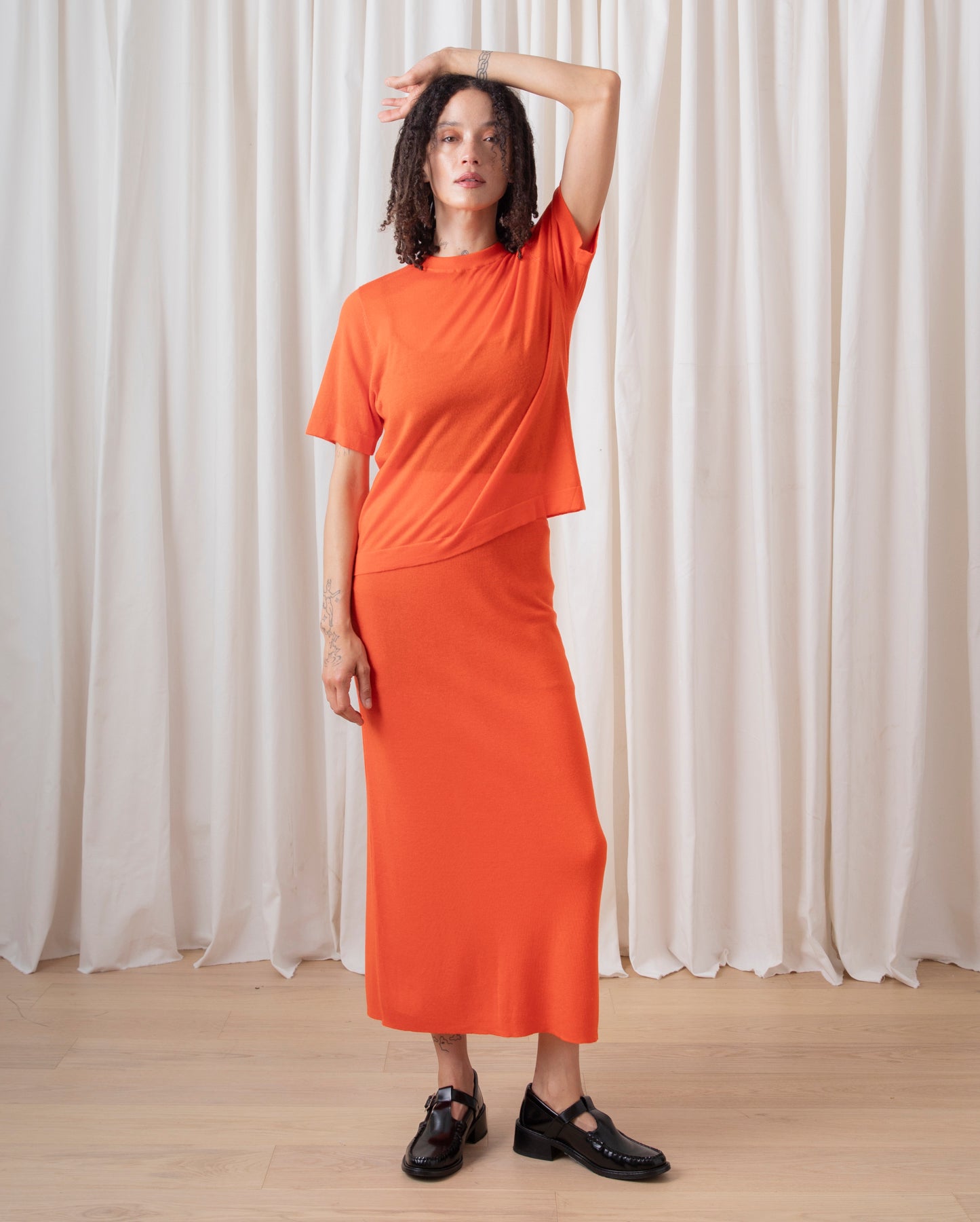 SPRING KNIT PENCIL MIDI SKIRT - POPPY