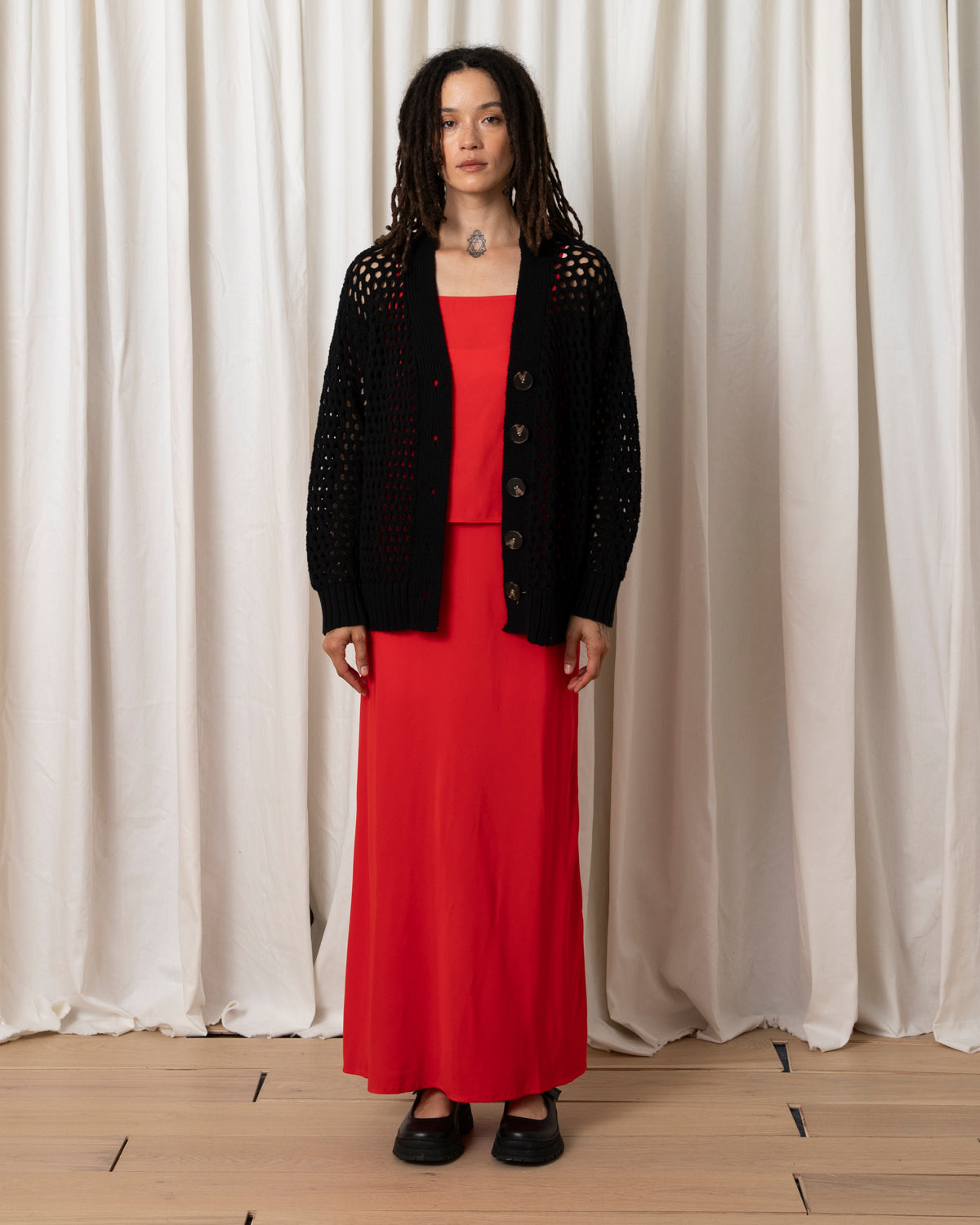 OPEN KNIT CARDIGAN SWEATER - BLACK