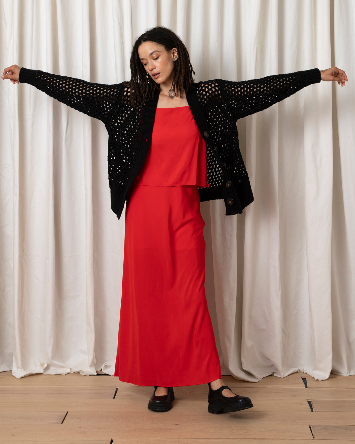 OPEN KNIT CARDIGAN SWEATER - BLACK
