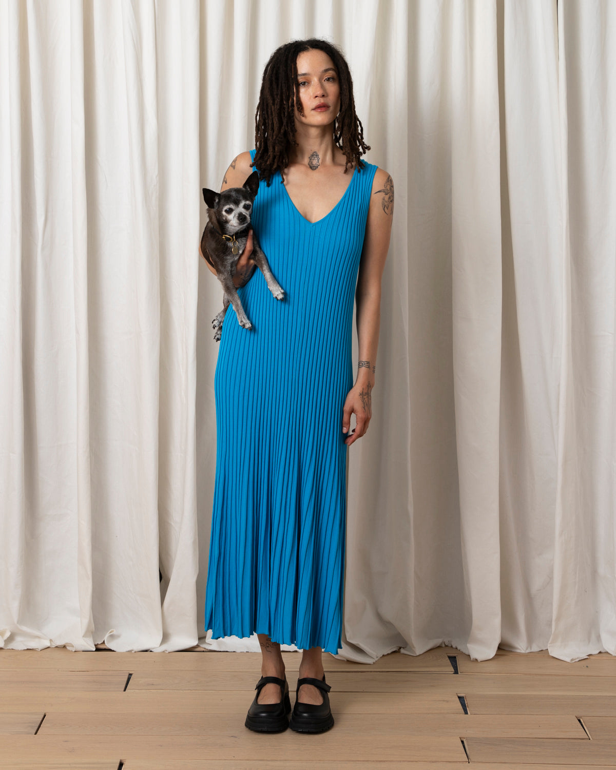 SAMPLE - KNIT PLEATED DRESS - BLACK