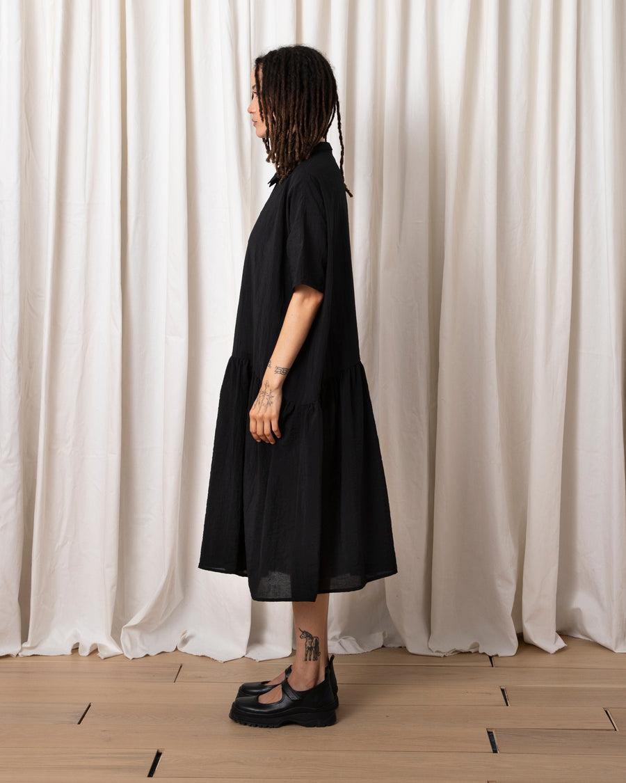 VISCOSE COLLARED DRESS - BLACK