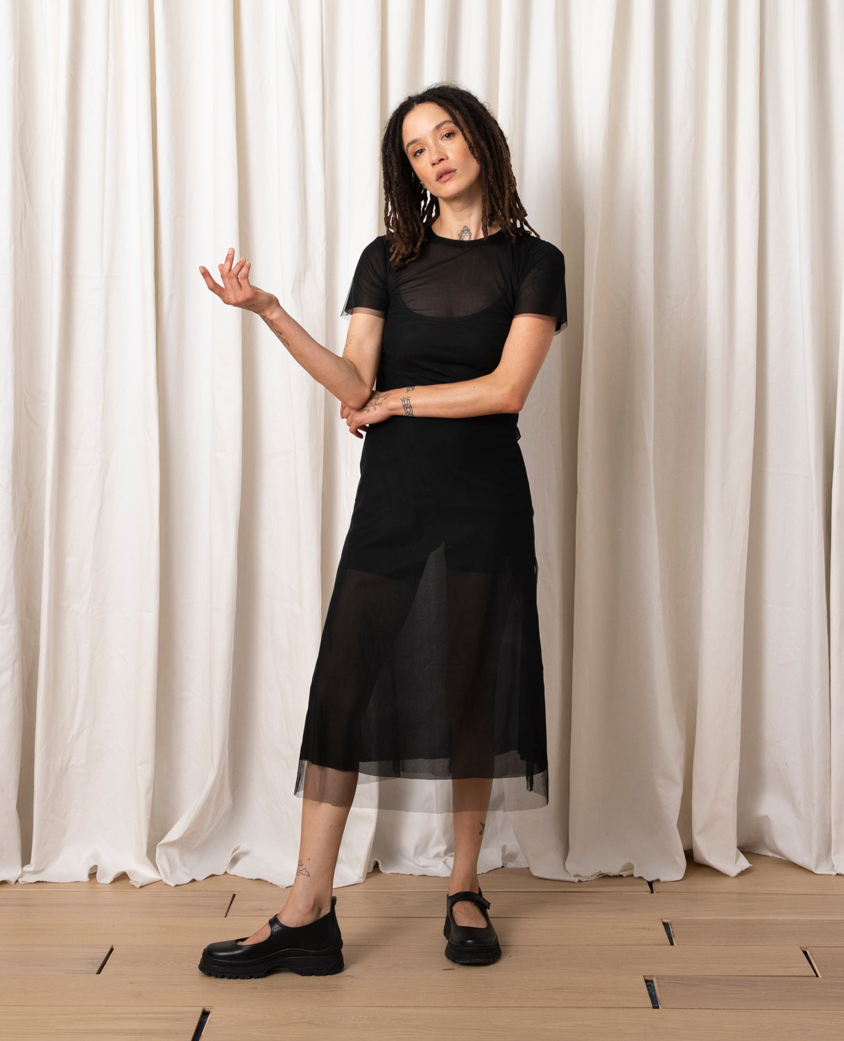 SAMPLE - FITTED HEAVY T-SHIRT DRESS - MIDNIGHT
