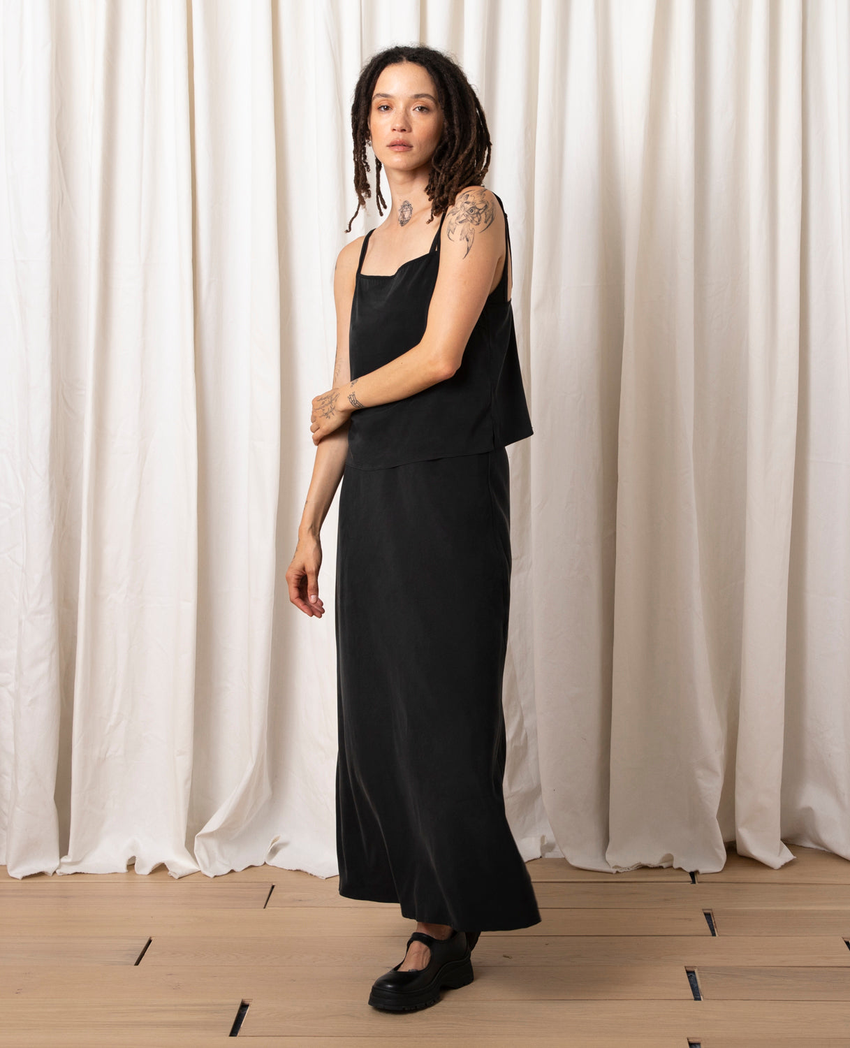 CUPRO SLIP TOP - BLACK