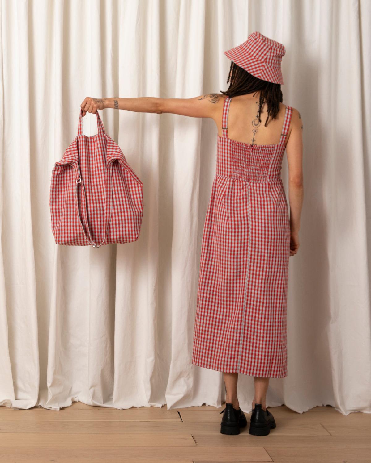 SILK NOIL BAG - POPPY/ICE GINGHAM