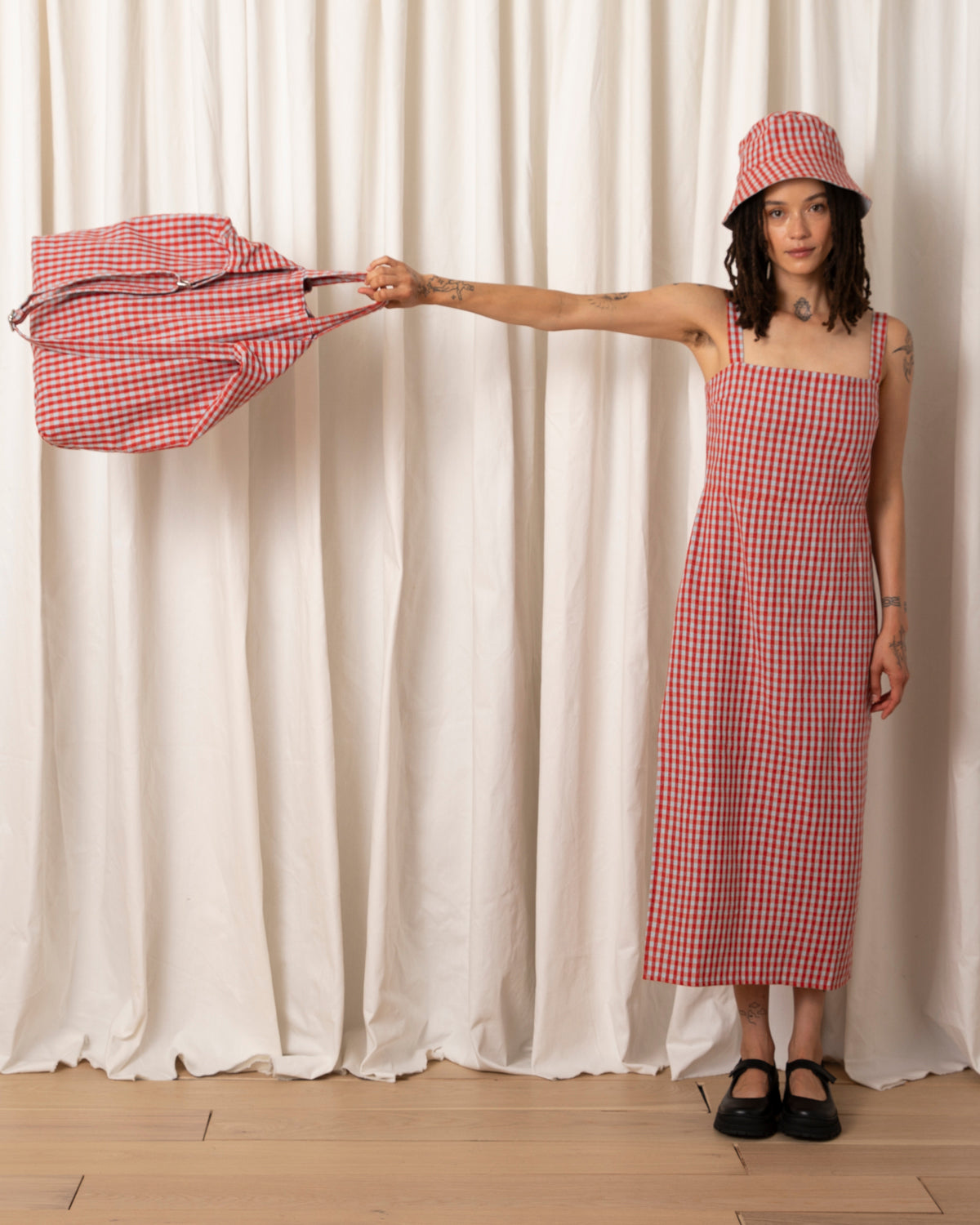 SILK NOIL BAG - POPPY/ICE GINGHAM