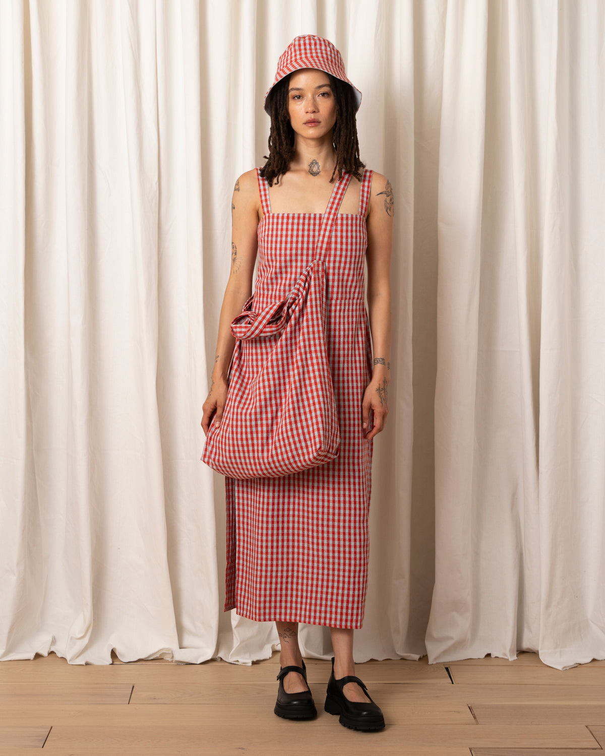 SILK NOIL BAG - POPPY/ICE GINGHAM