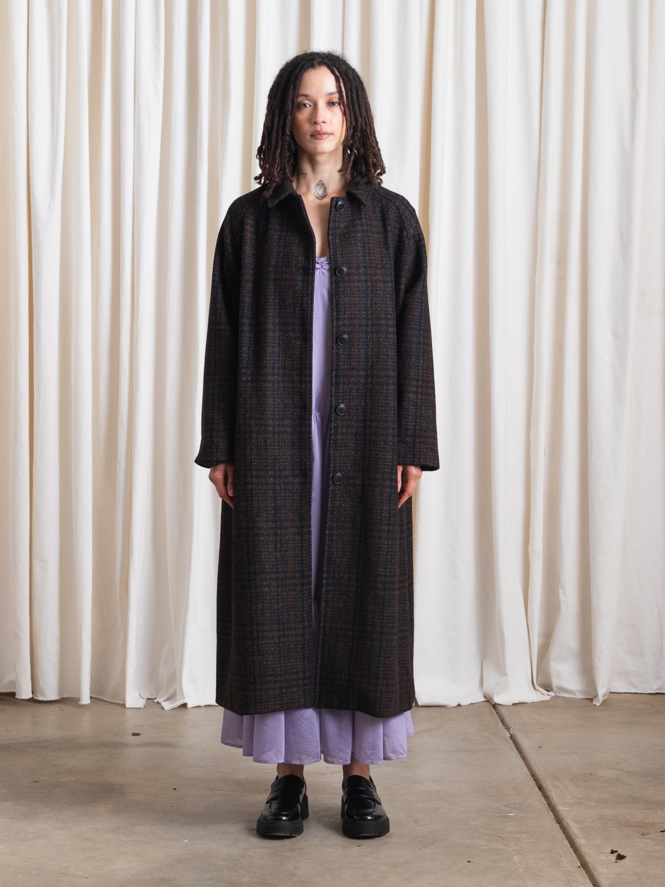 NEW WOOL TRENCH - BROWN/GREY PLAID