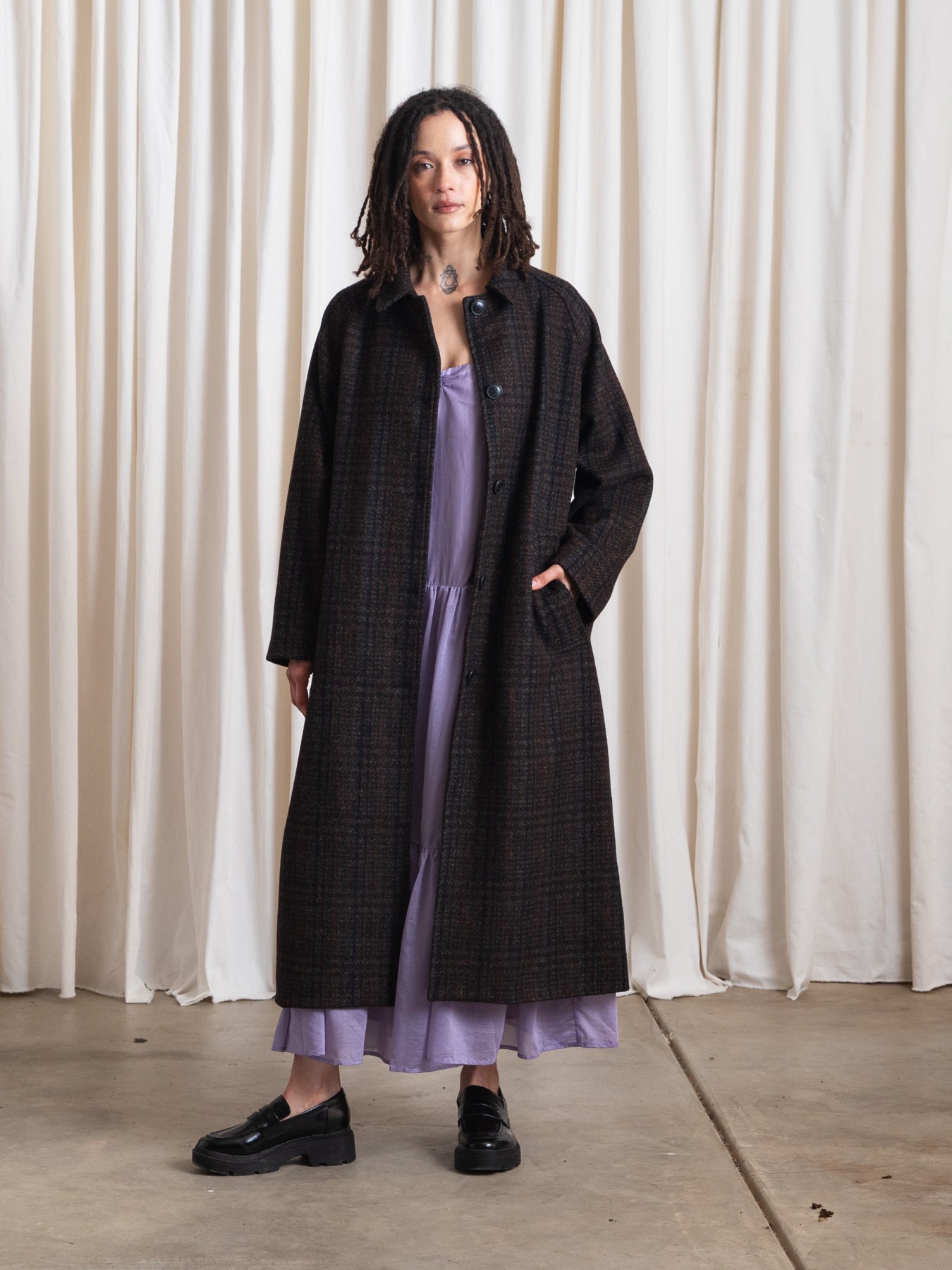NEW WOOL TRENCH - BROWN/GREY PLAID