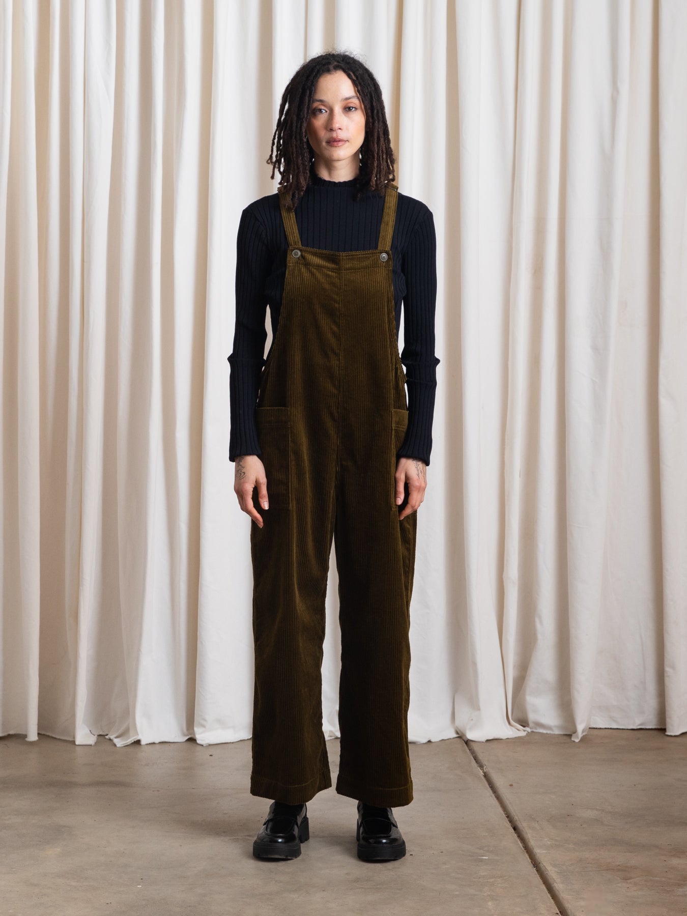 SAMPLE - OVERALL JUMPER - OLIVE CORDUROY