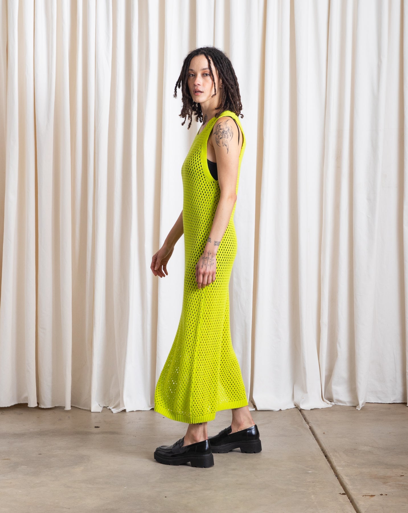 SAMPLE - OPEN KNIT DRESS - BLACK