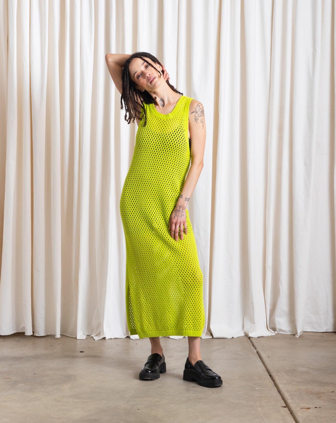 SAMPLE - OPEN KNIT DRESS - BLACK
