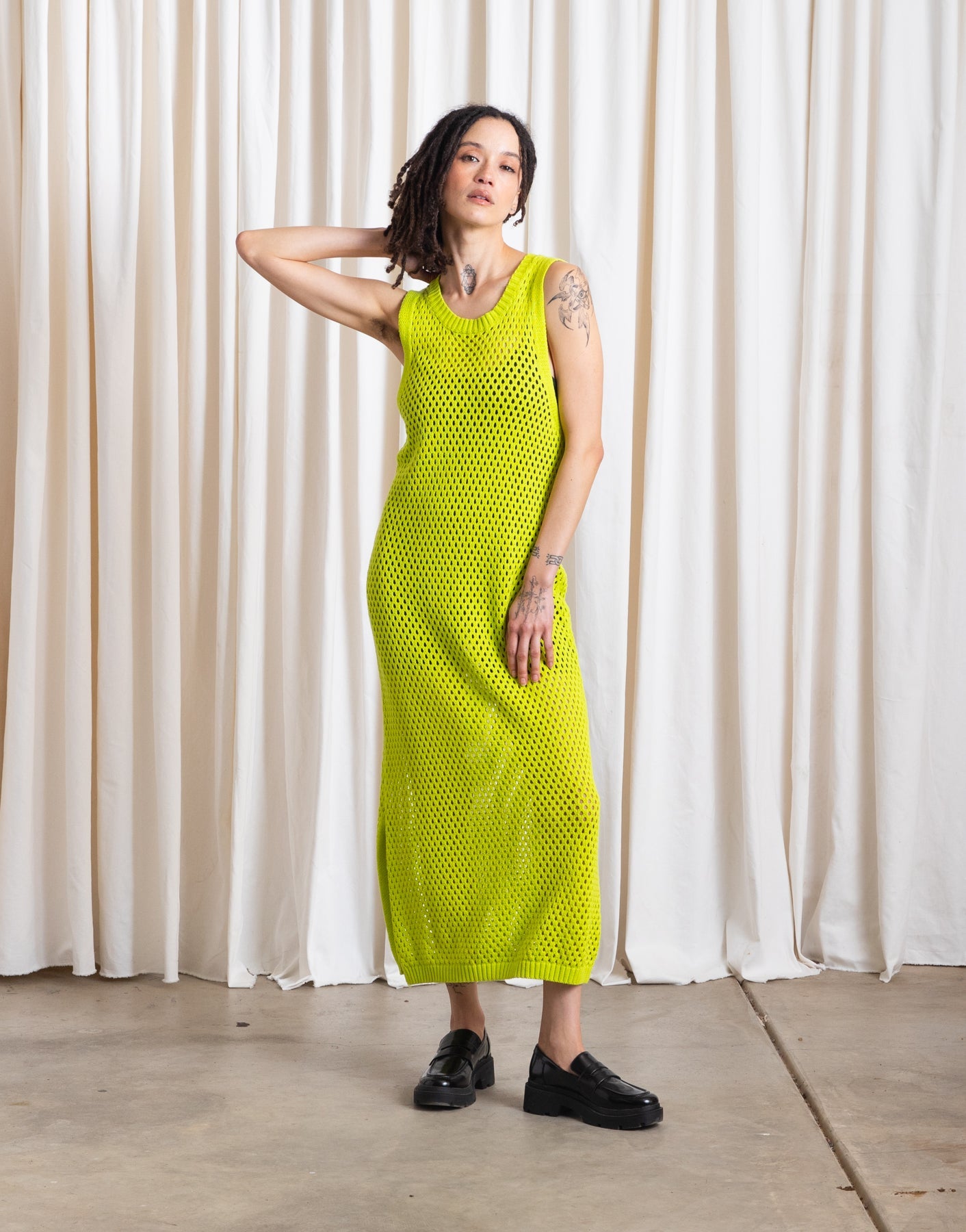 SAMPLE - OPEN KNIT DRESS - BLACK