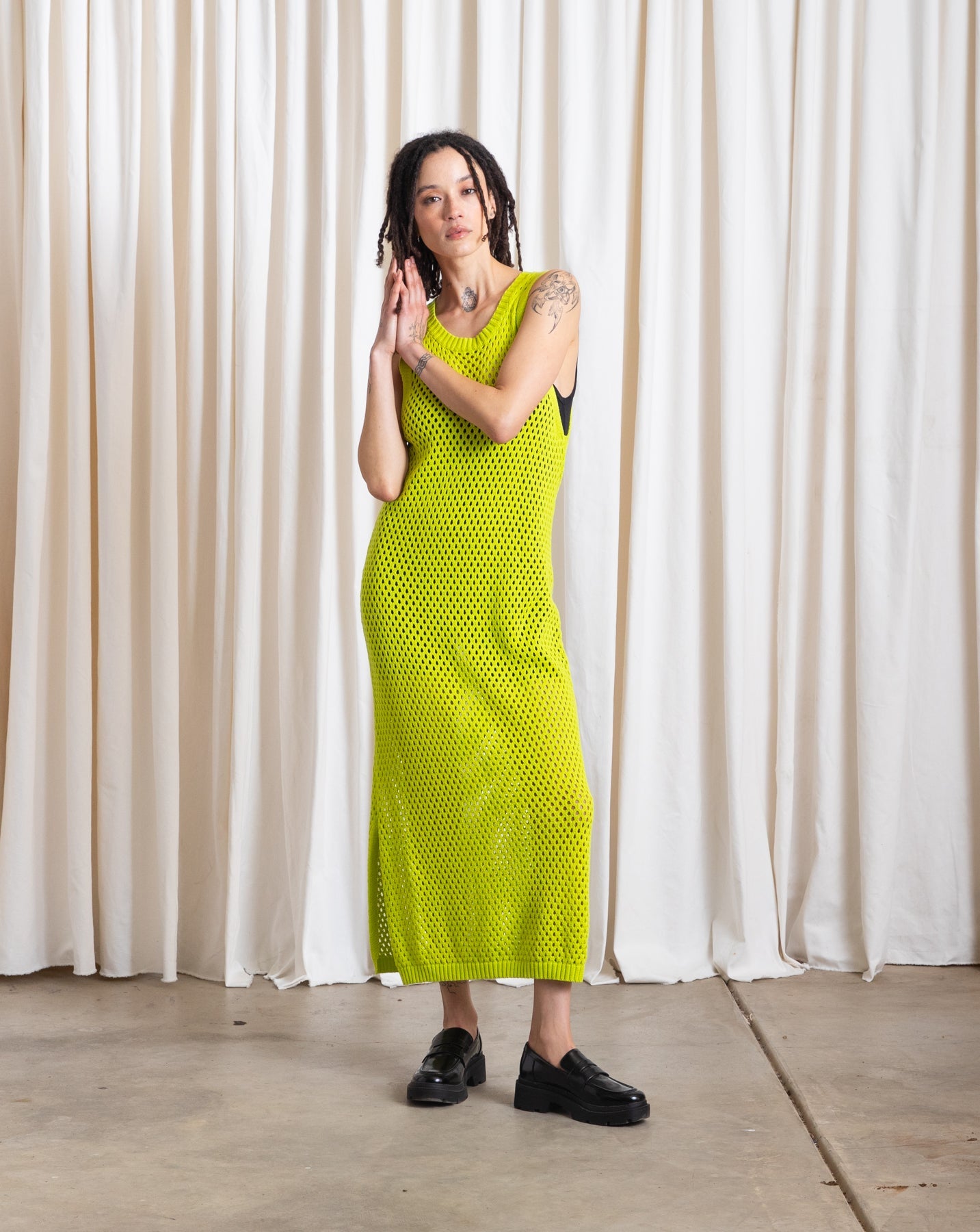 SAMPLE - OPEN KNIT DRESS - BLACK