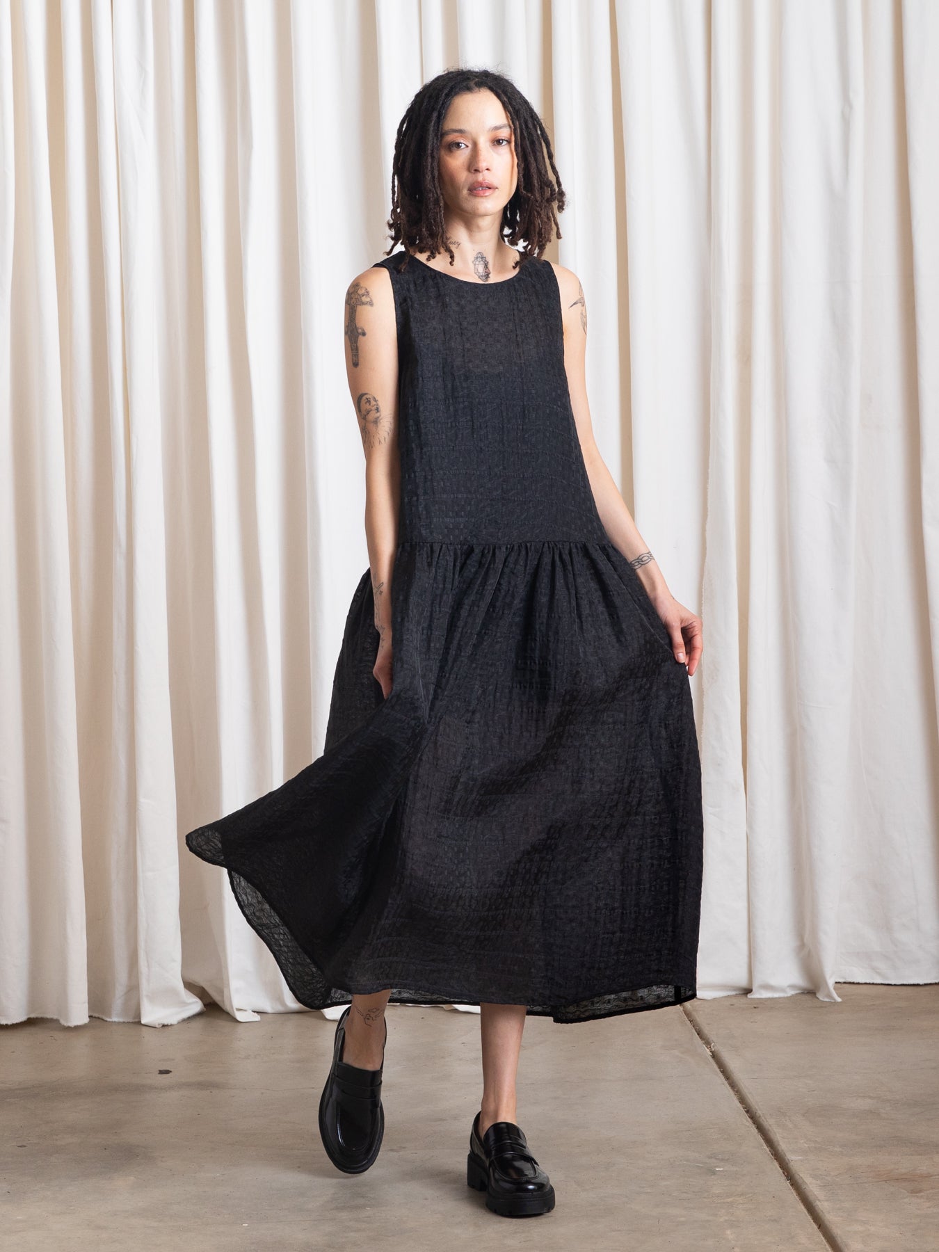 DROP WAIST TANK DRESS - BLACK