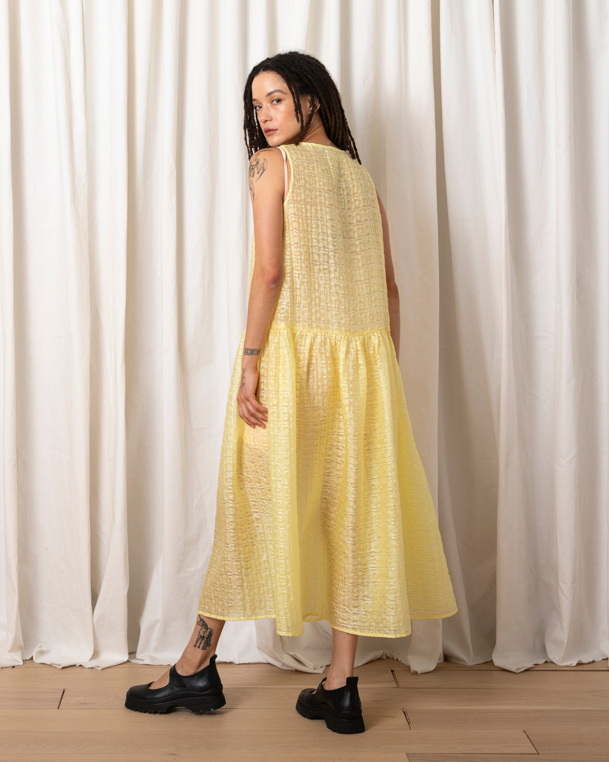 SAMPLE - DROP WAIST TANK DRESS - LEMON