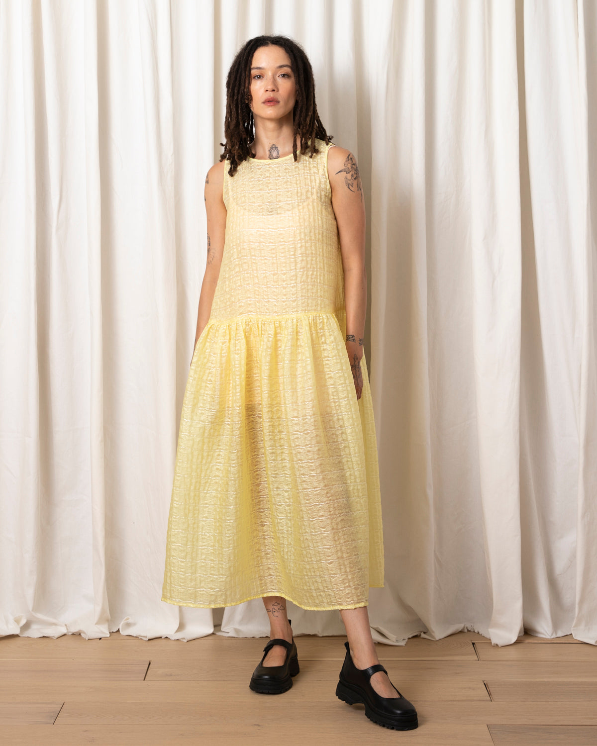 SAMPLE - DROP WAIST TANK DRESS - LEMON
