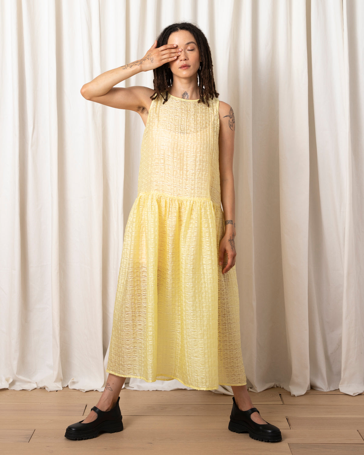 SAMPLE - DROP WAIST TANK DRESS - LEMON