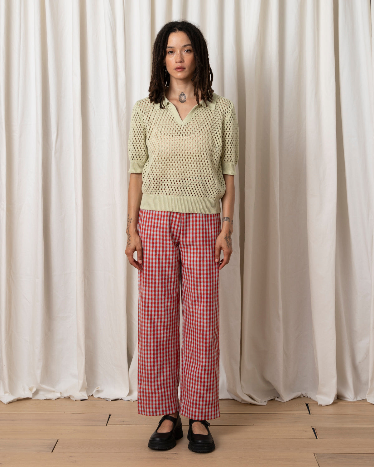SAMPLE - OPEN KNIT COLLARED TOP - MOCHI