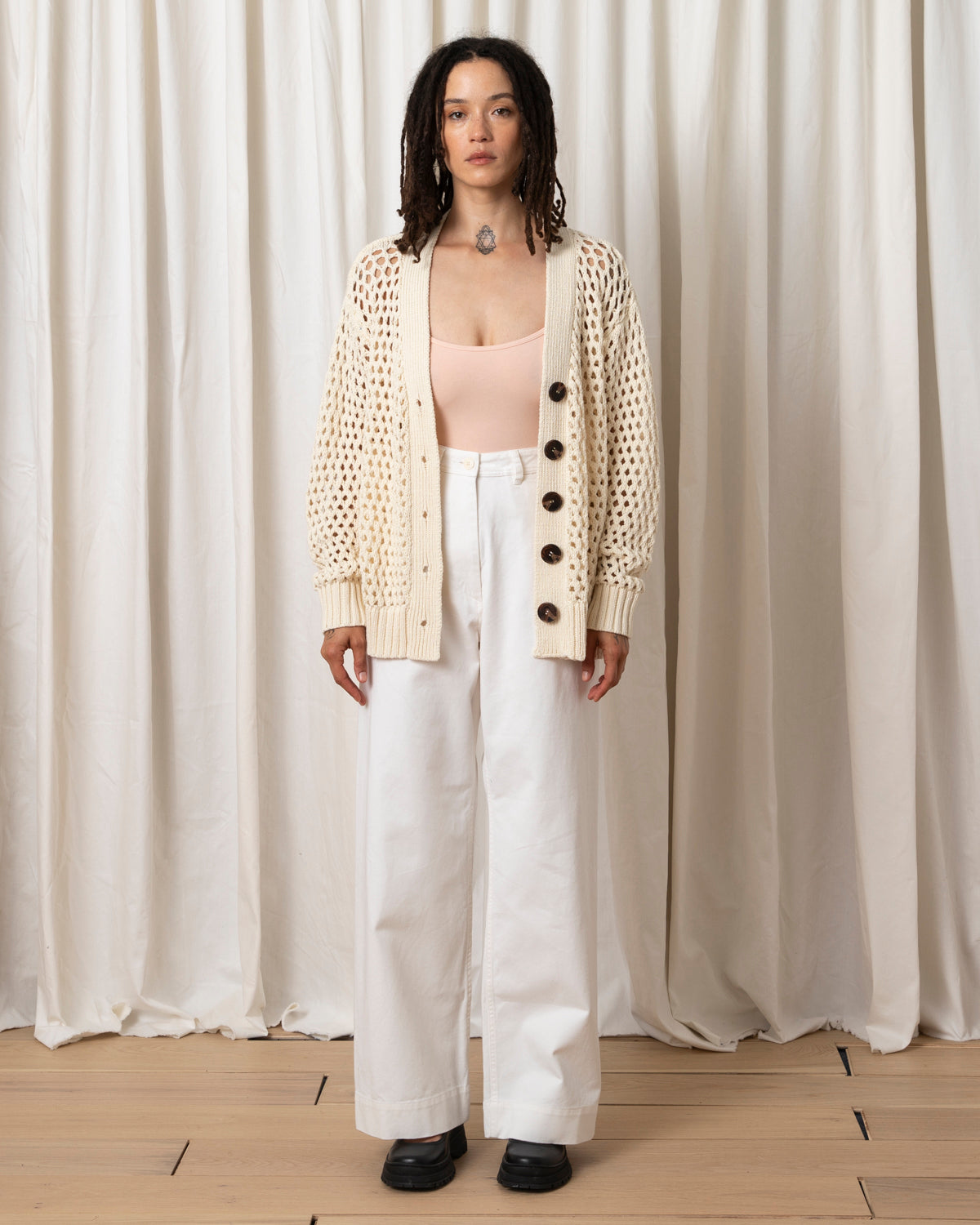 OPEN KNIT CARDIGAN SWEATER - CREAM