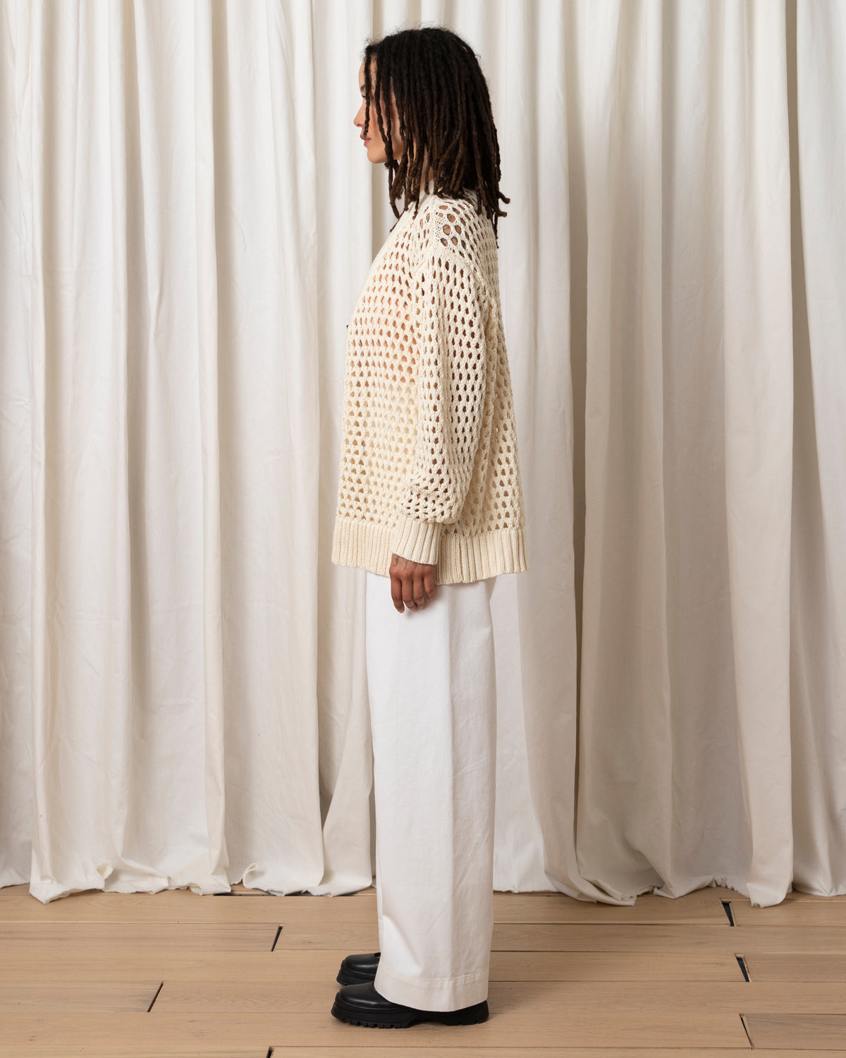 OPEN KNIT CARDIGAN SWEATER - CREAM