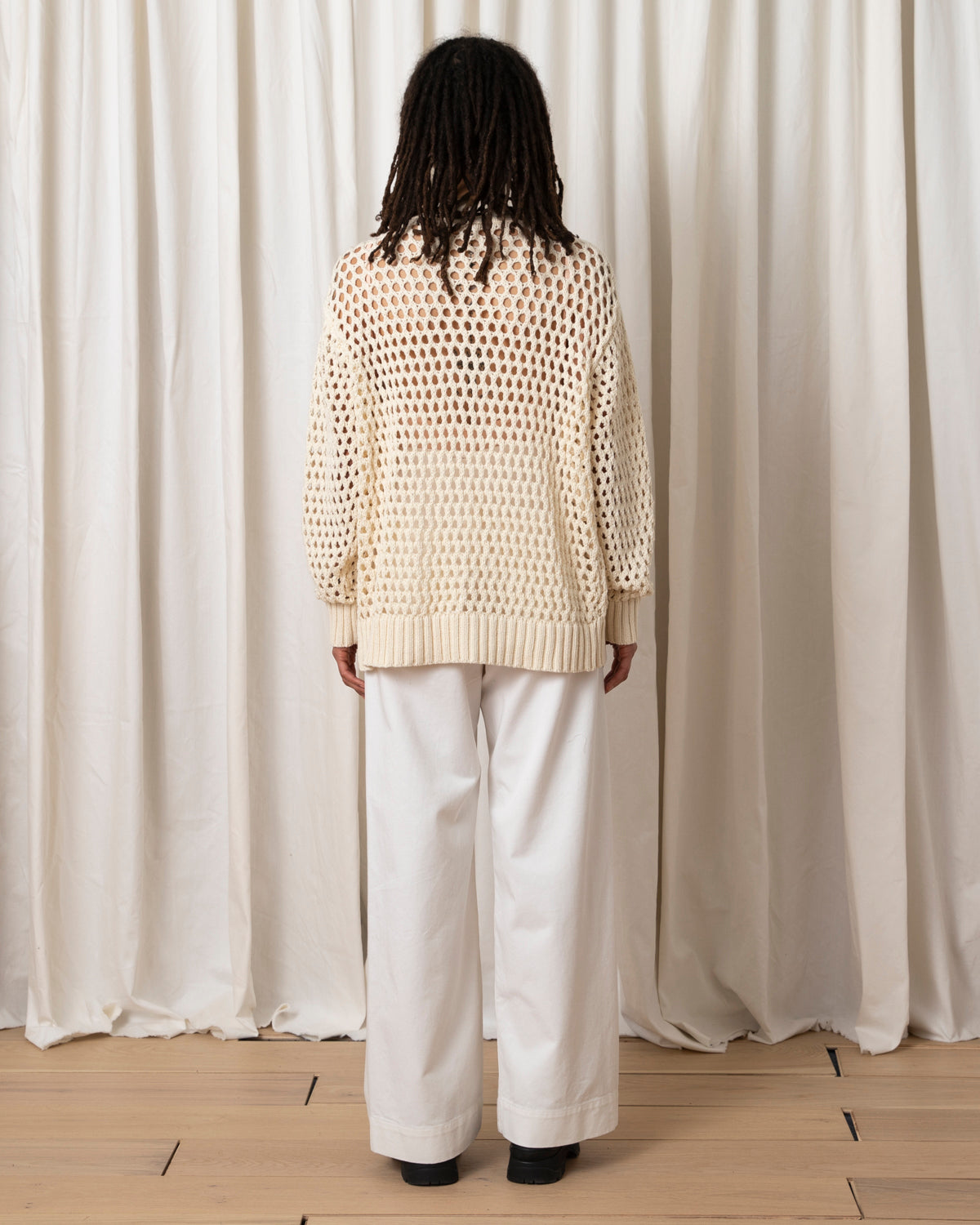 OPEN KNIT CARDIGAN SWEATER - CREAM