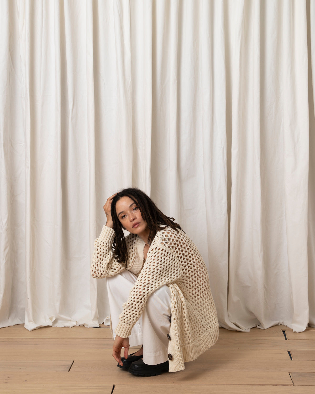 OPEN KNIT CARDIGAN SWEATER - CREAM