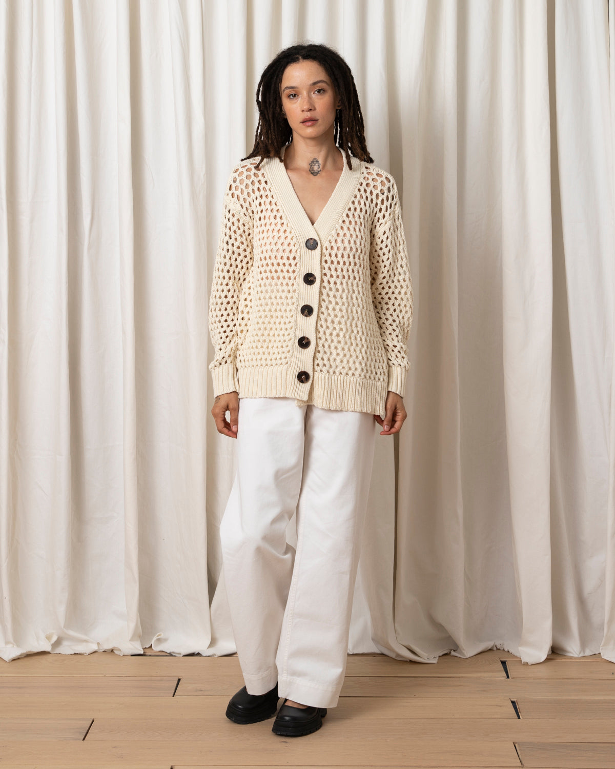 OPEN KNIT CARDIGAN SWEATER - CREAM