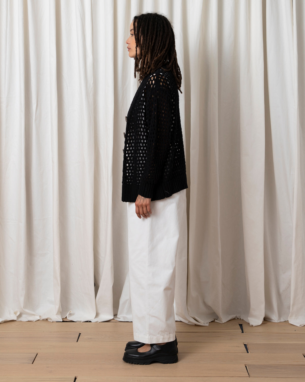 OPEN KNIT CARDIGAN SWEATER - BLACK