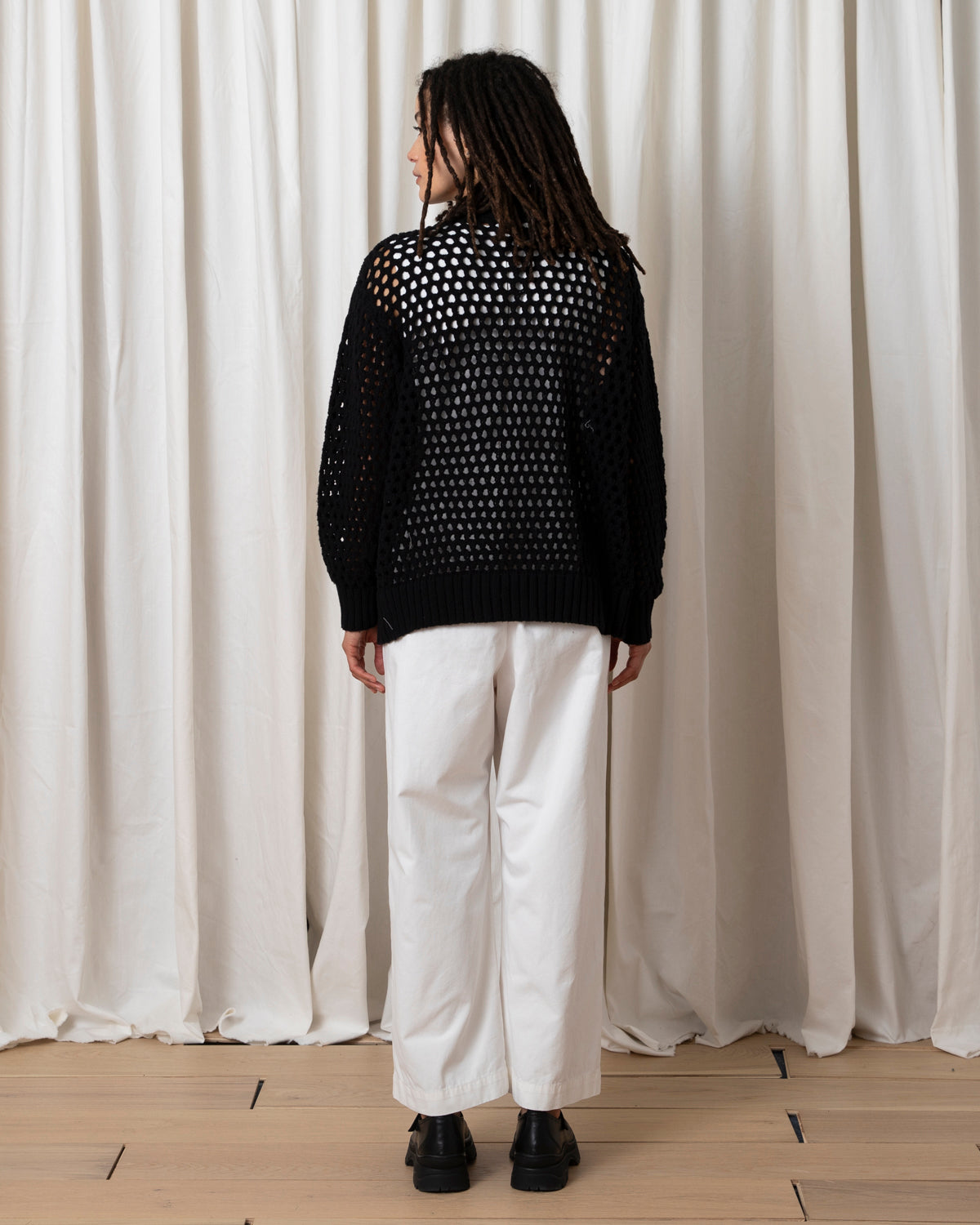 OPEN KNIT CARDIGAN SWEATER - BLACK