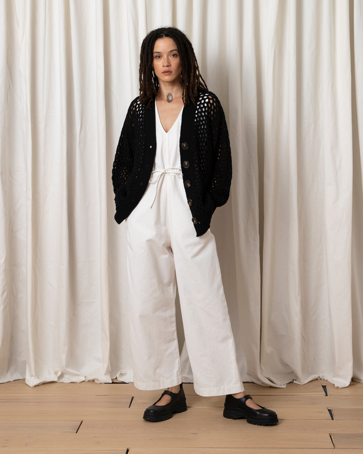 OPEN KNIT CARDIGAN SWEATER - BLACK