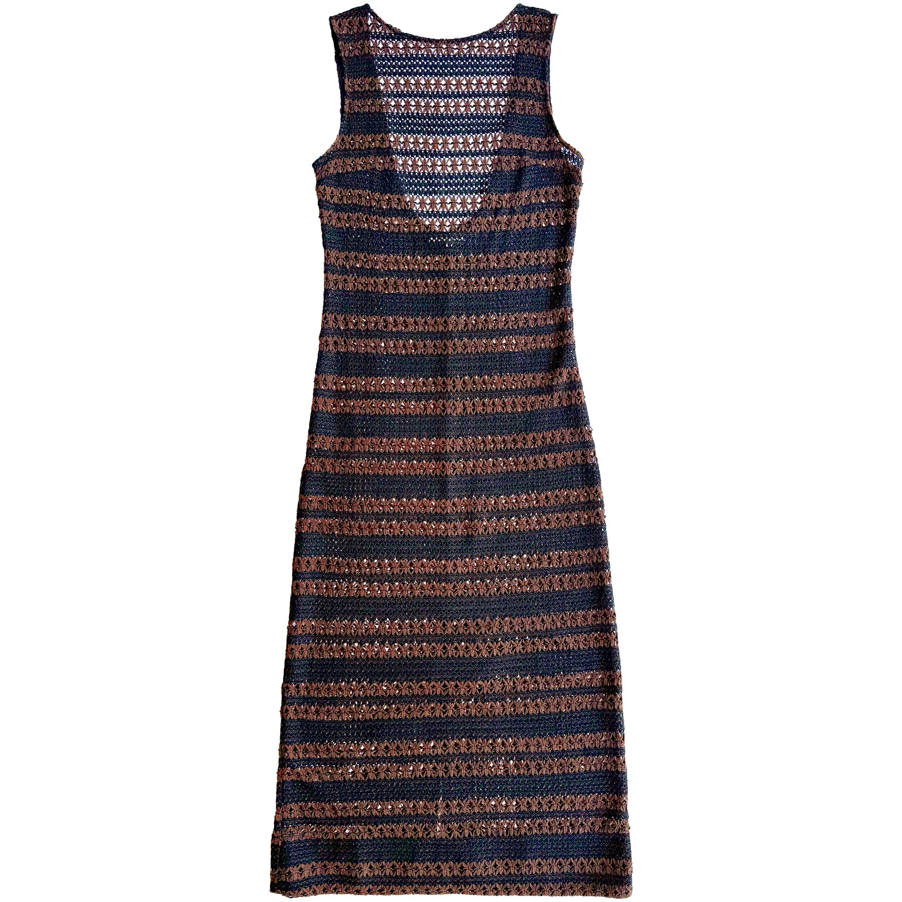 LOW BACK COLUMN DRESS - BROWN/BLACK CROCHET