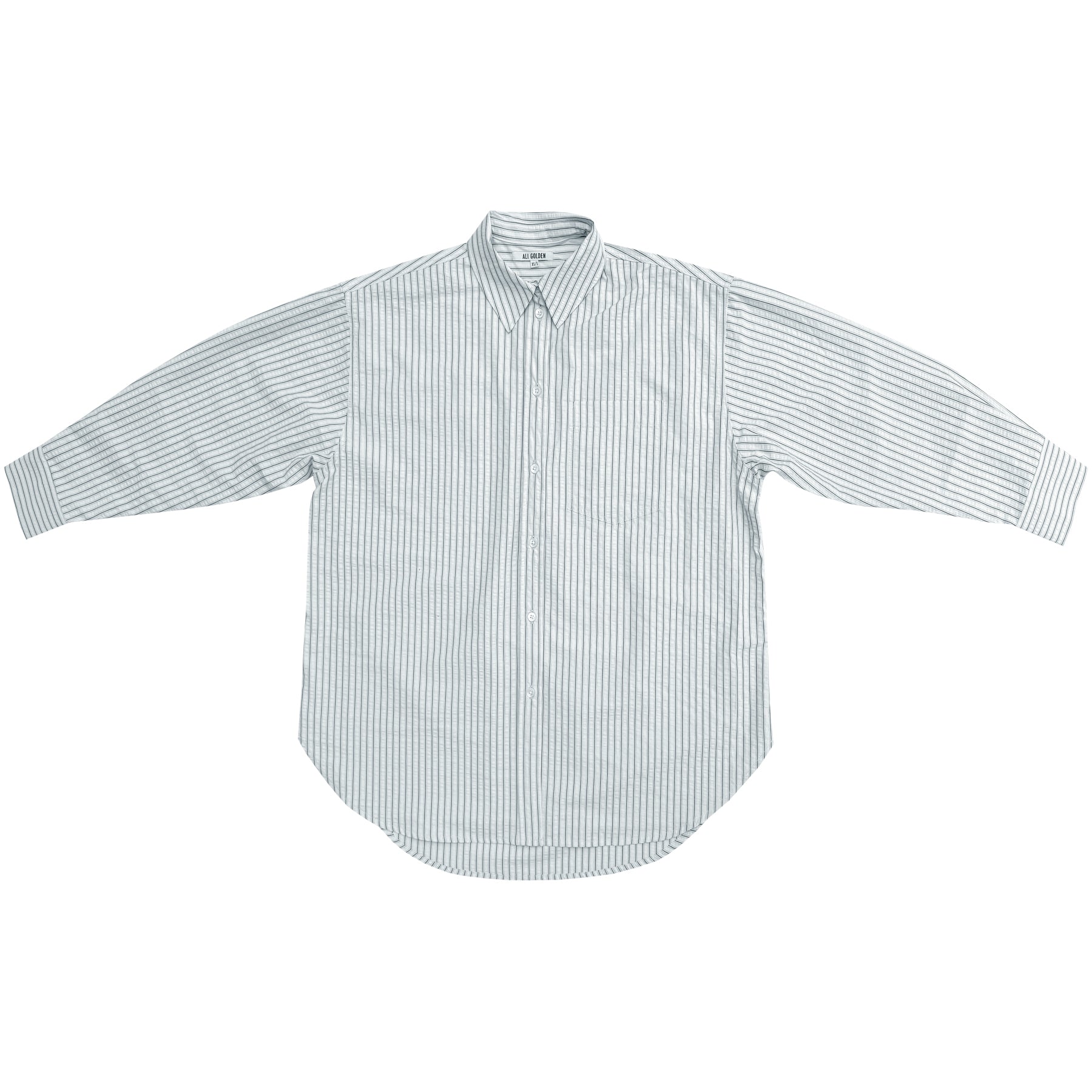 BUTTON DOWN OVERSIZED SHIRT - LIGHT BLUE/NAVY STRIPE