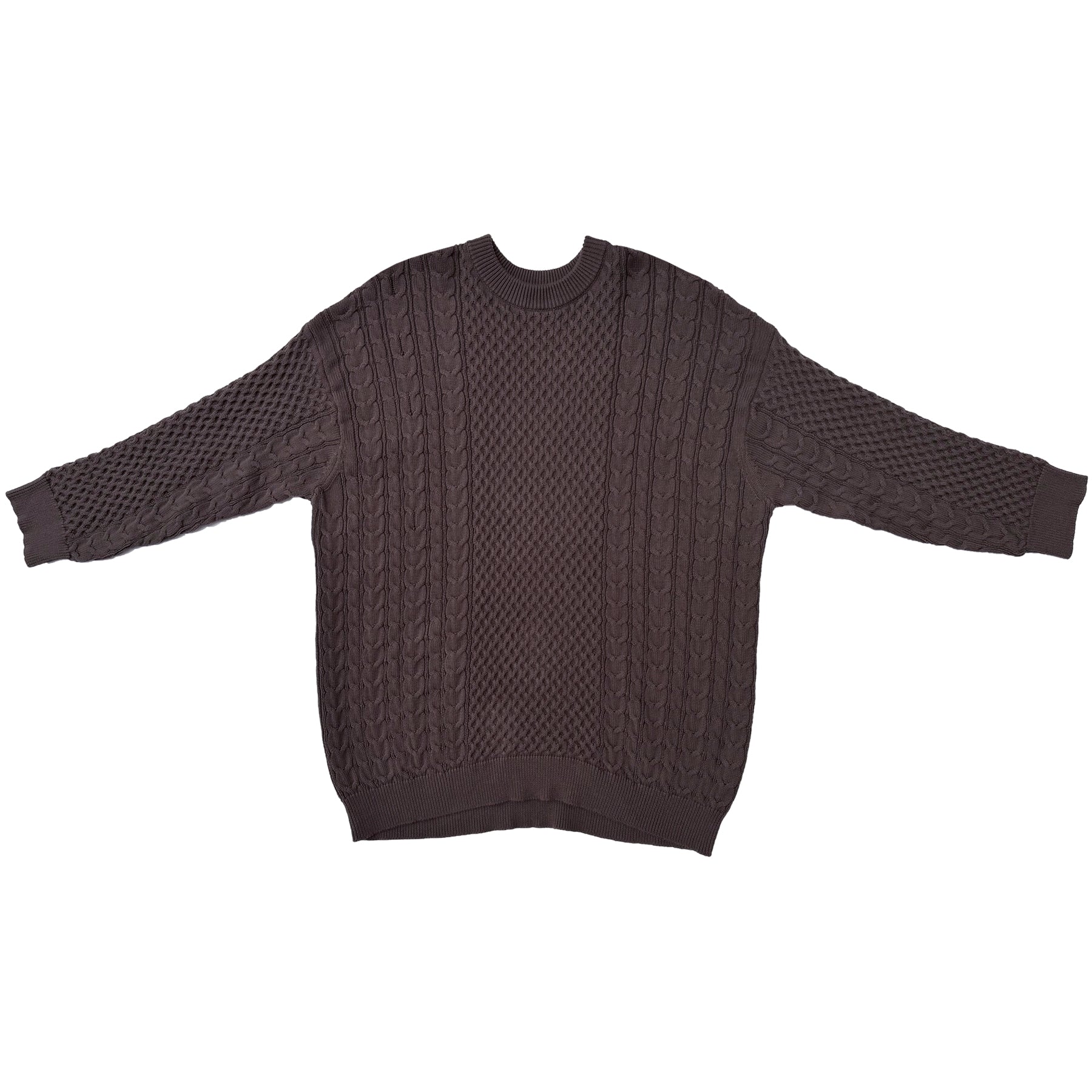 OVERSIZED CABLE KNIT SWEATER - BROWN