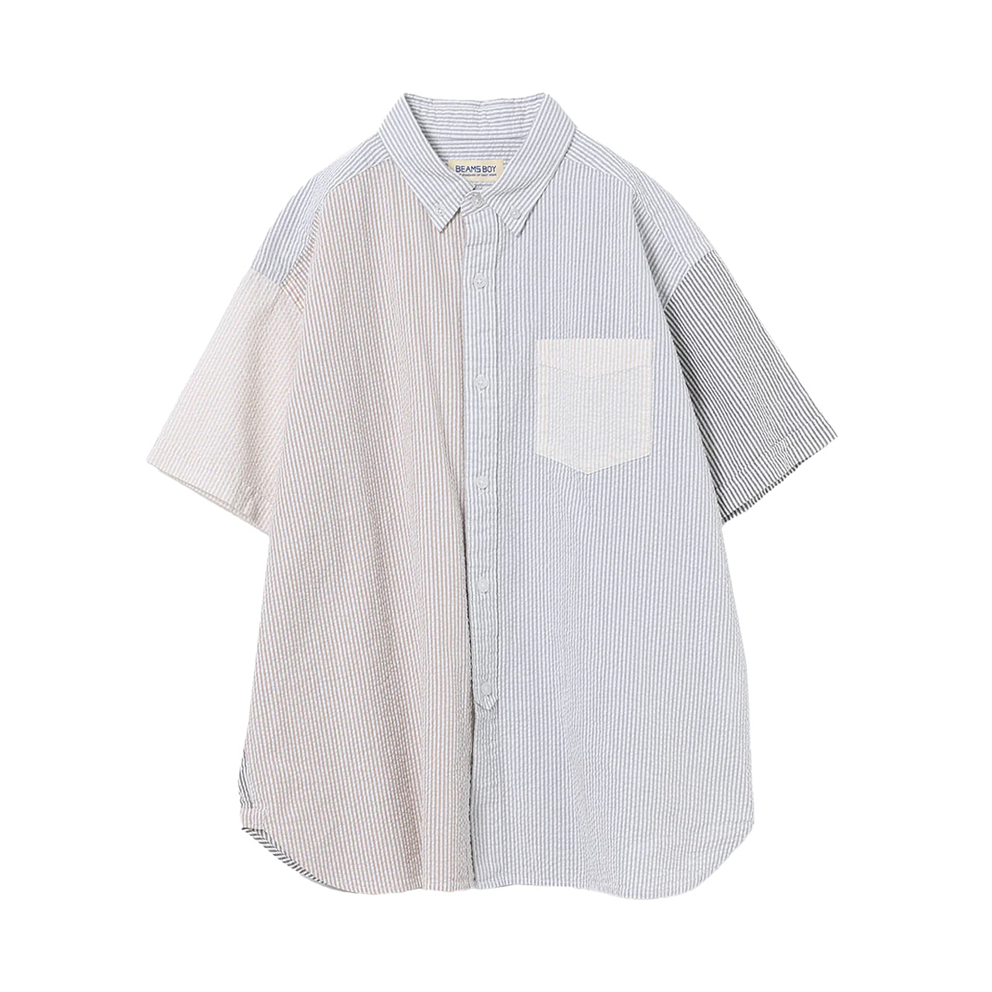 SEERSUCKER SHORT SLEEVE TOP - BEIGE