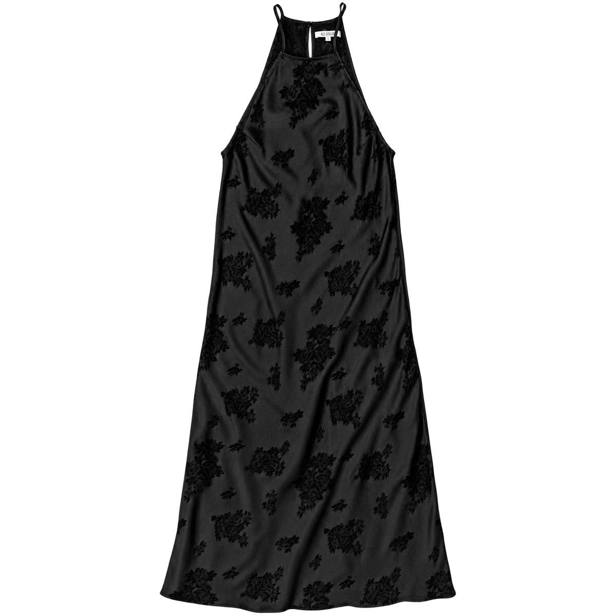 HIGH NECK BIAS DRESS - BLACK JACQUARD