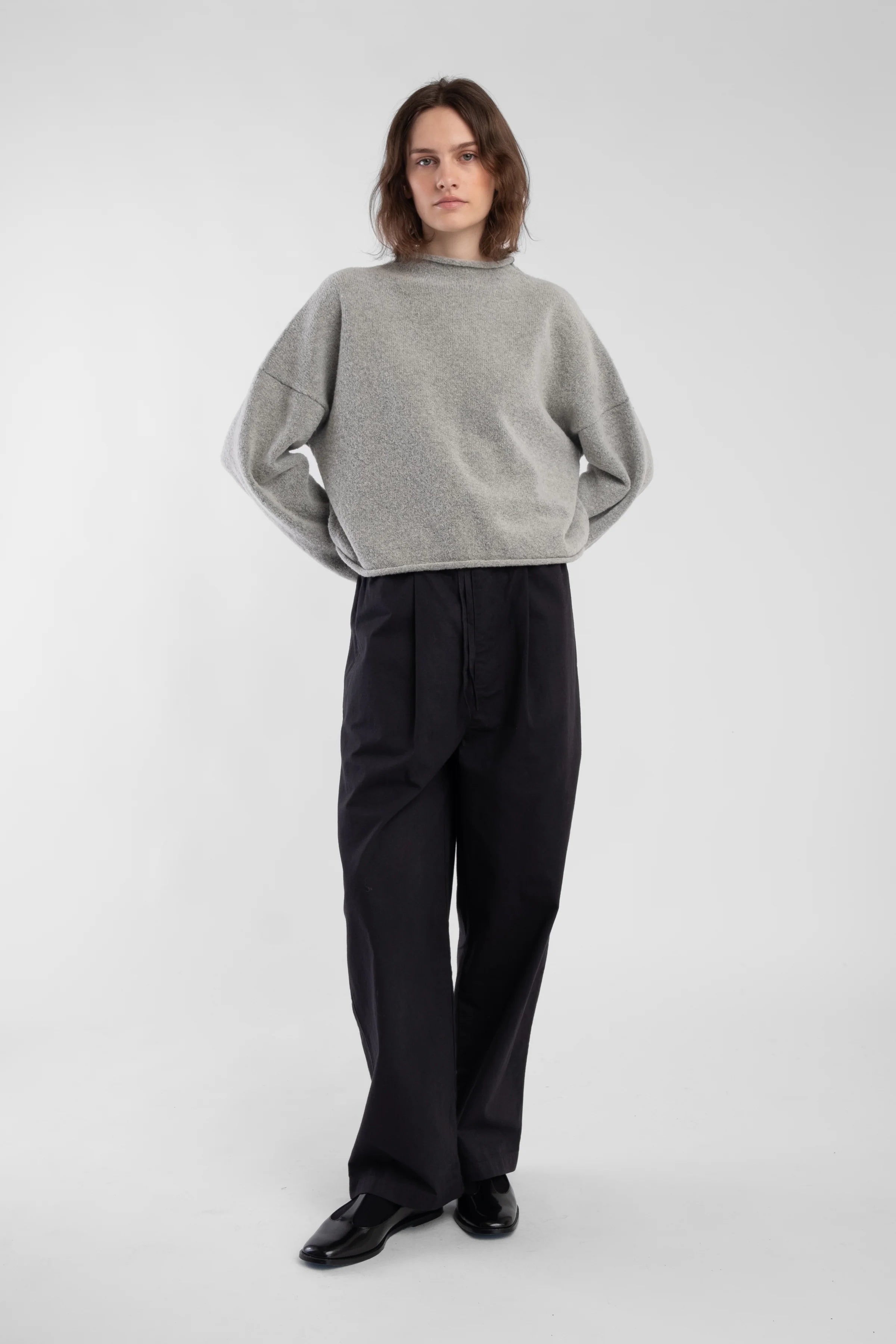 BOUCLE ROLLED SWEATER - HEATHER GRAY