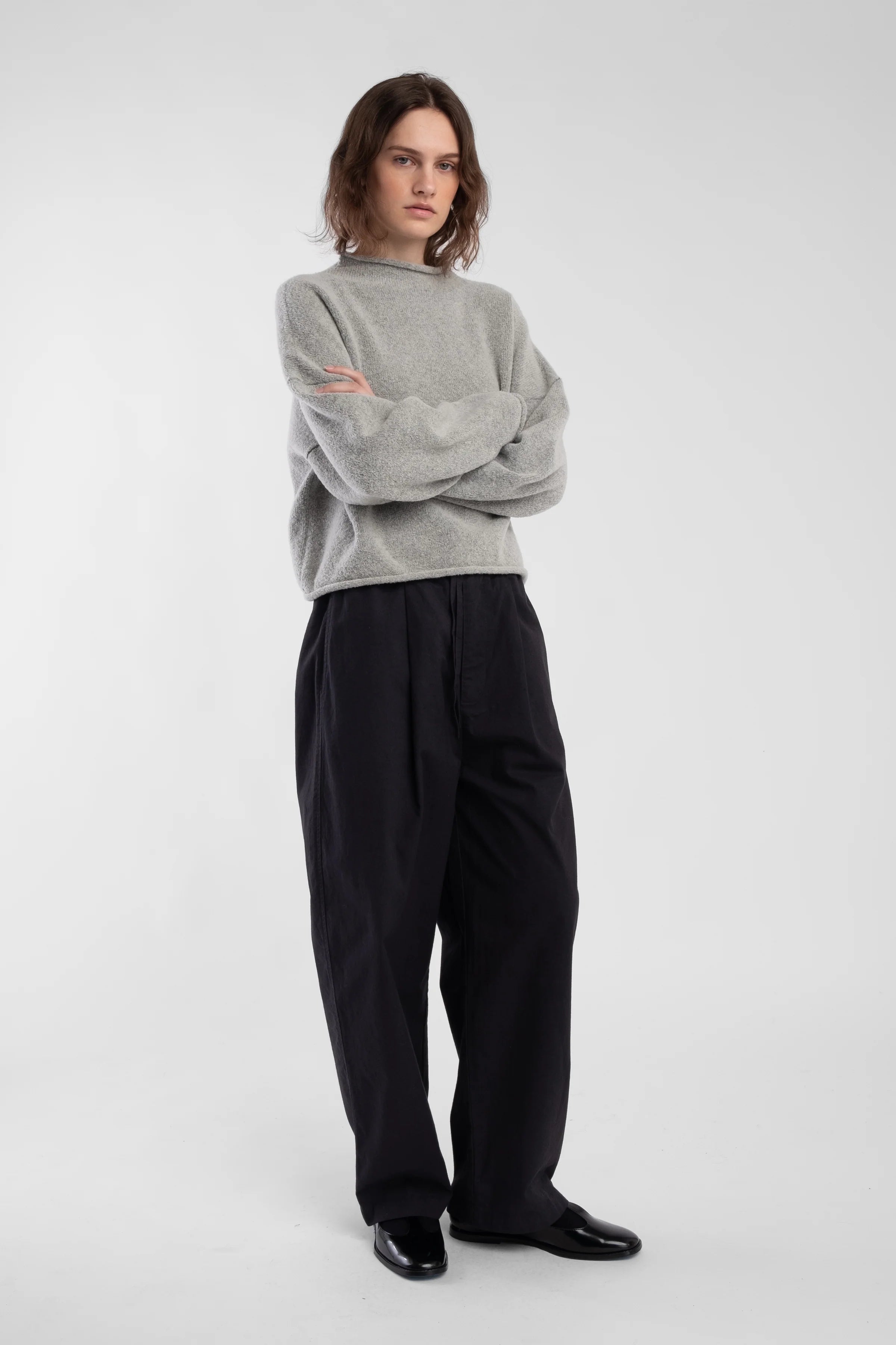 BOUCLE ROLLED SWEATER - HEATHER GRAY