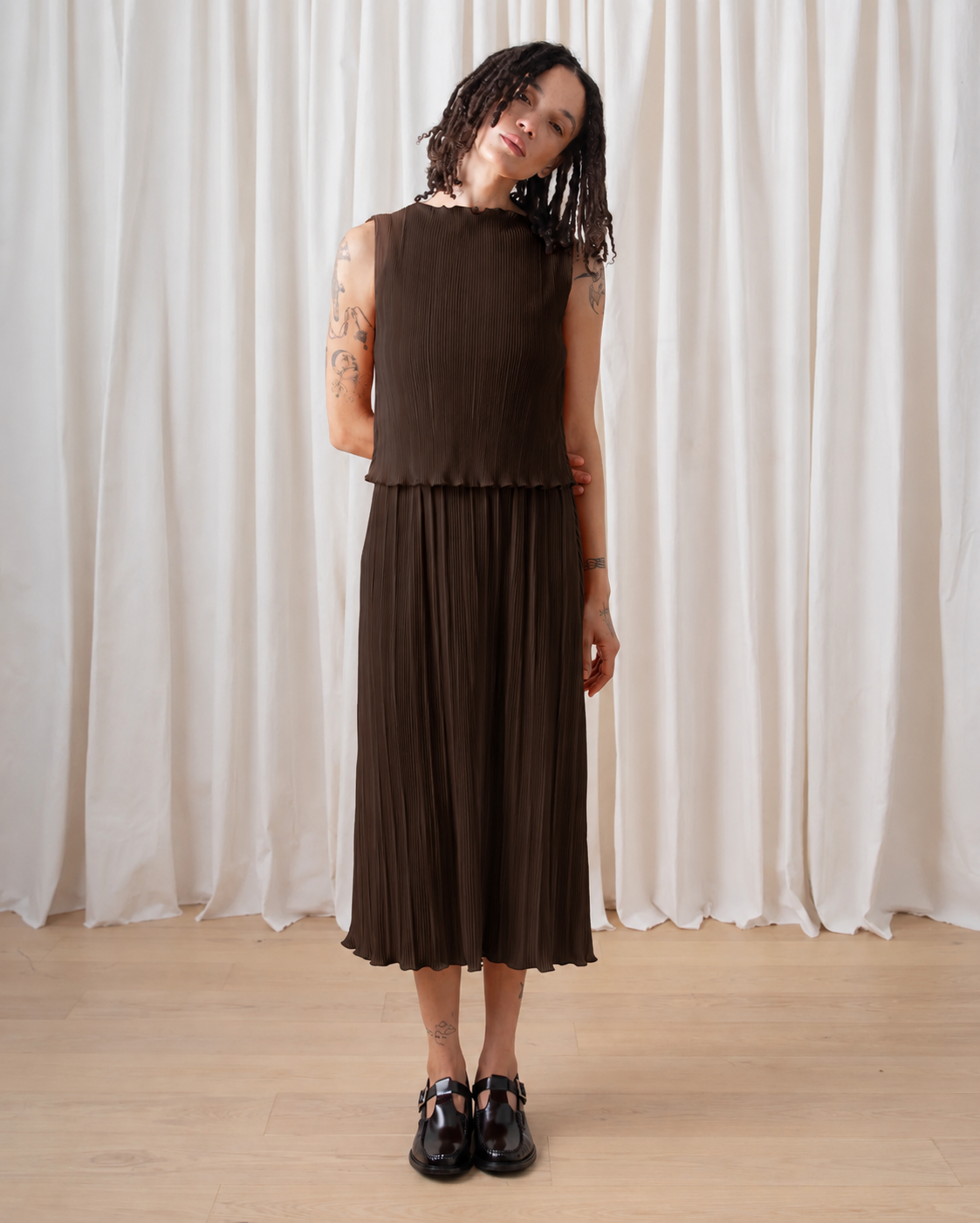 SAMPLE - PLEATED TANK - DARK BROWN