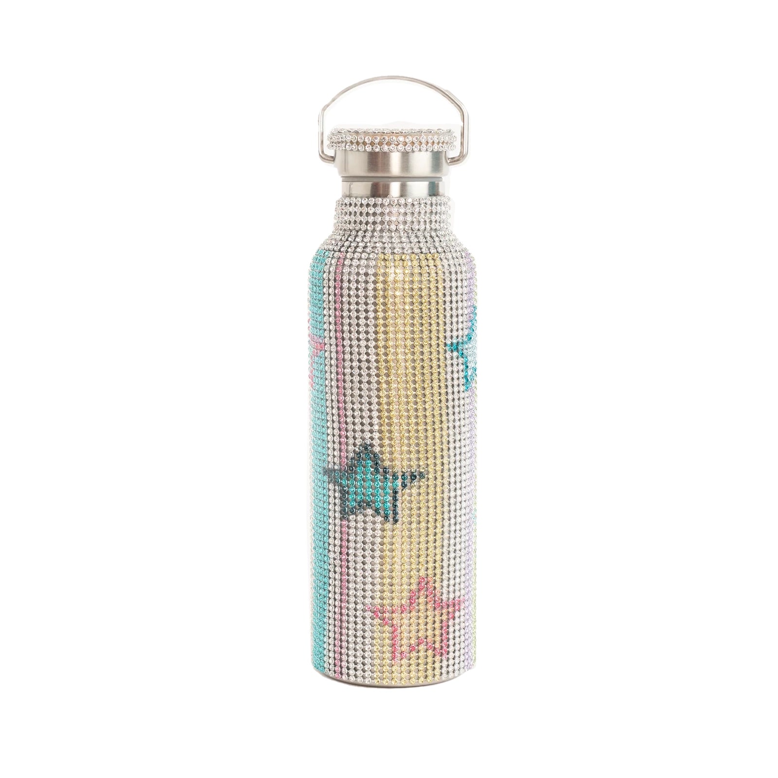 RHINESTONE WATER BOTTLE - STAR STRIPE MULTI