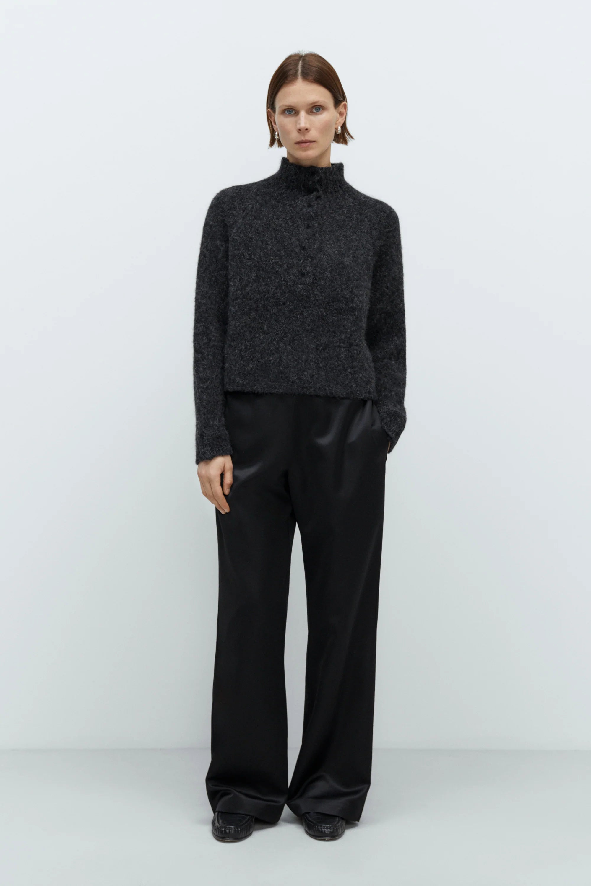 BABY ALPACA  POLO SWEATER - ANTHRACITE