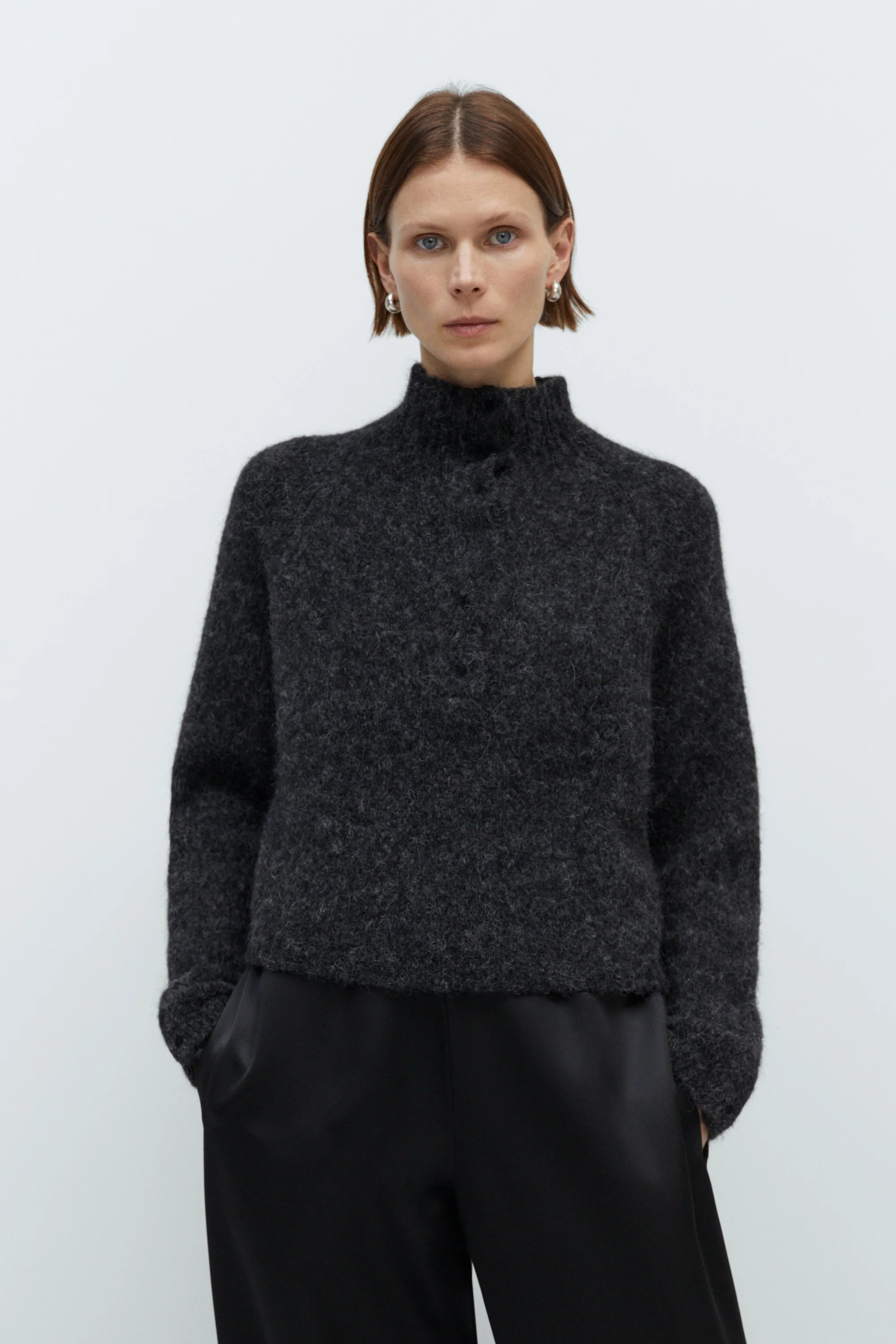 BABY ALPACA  POLO SWEATER - ANTHRACITE