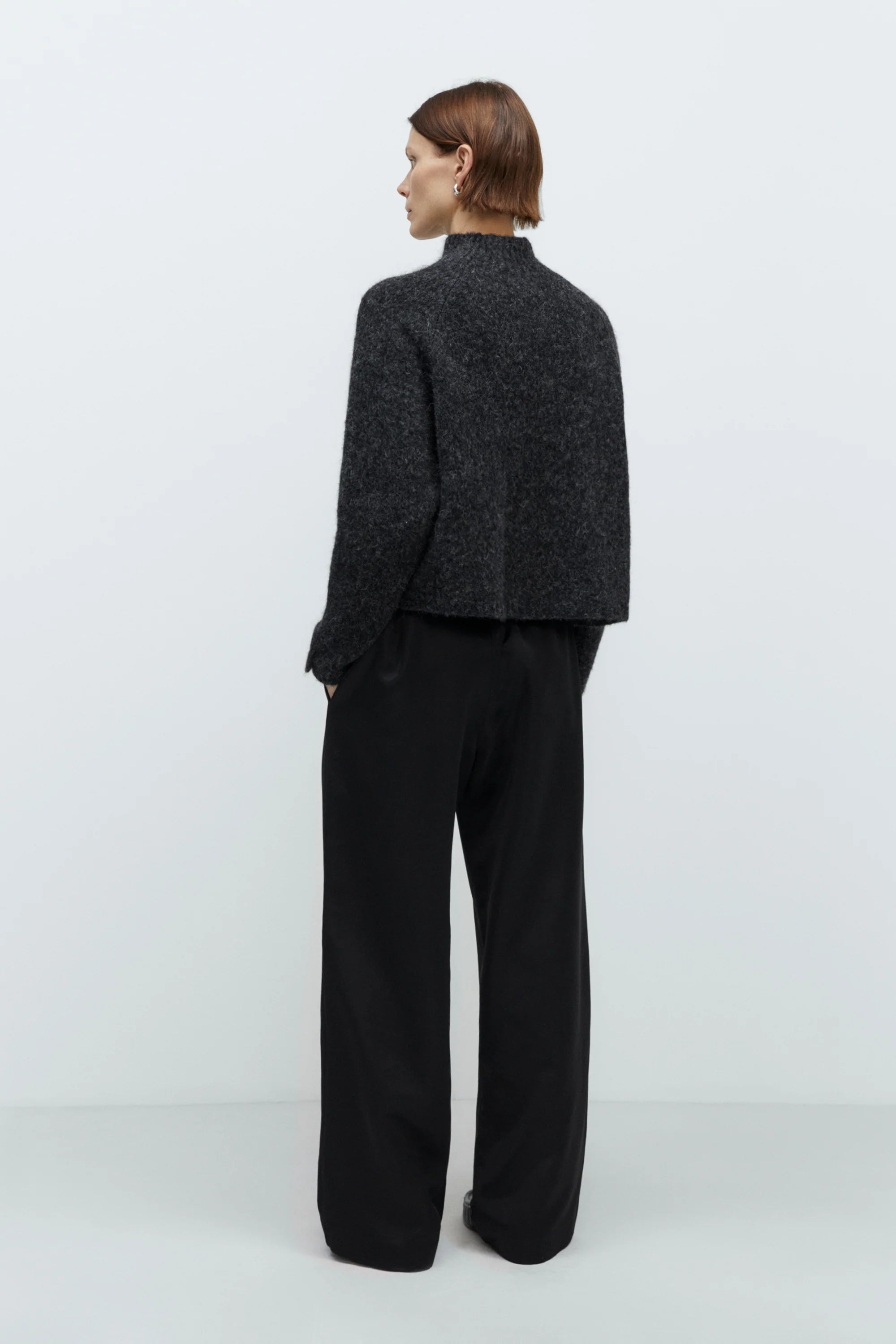 BABY ALPACA  POLO SWEATER - ANTHRACITE