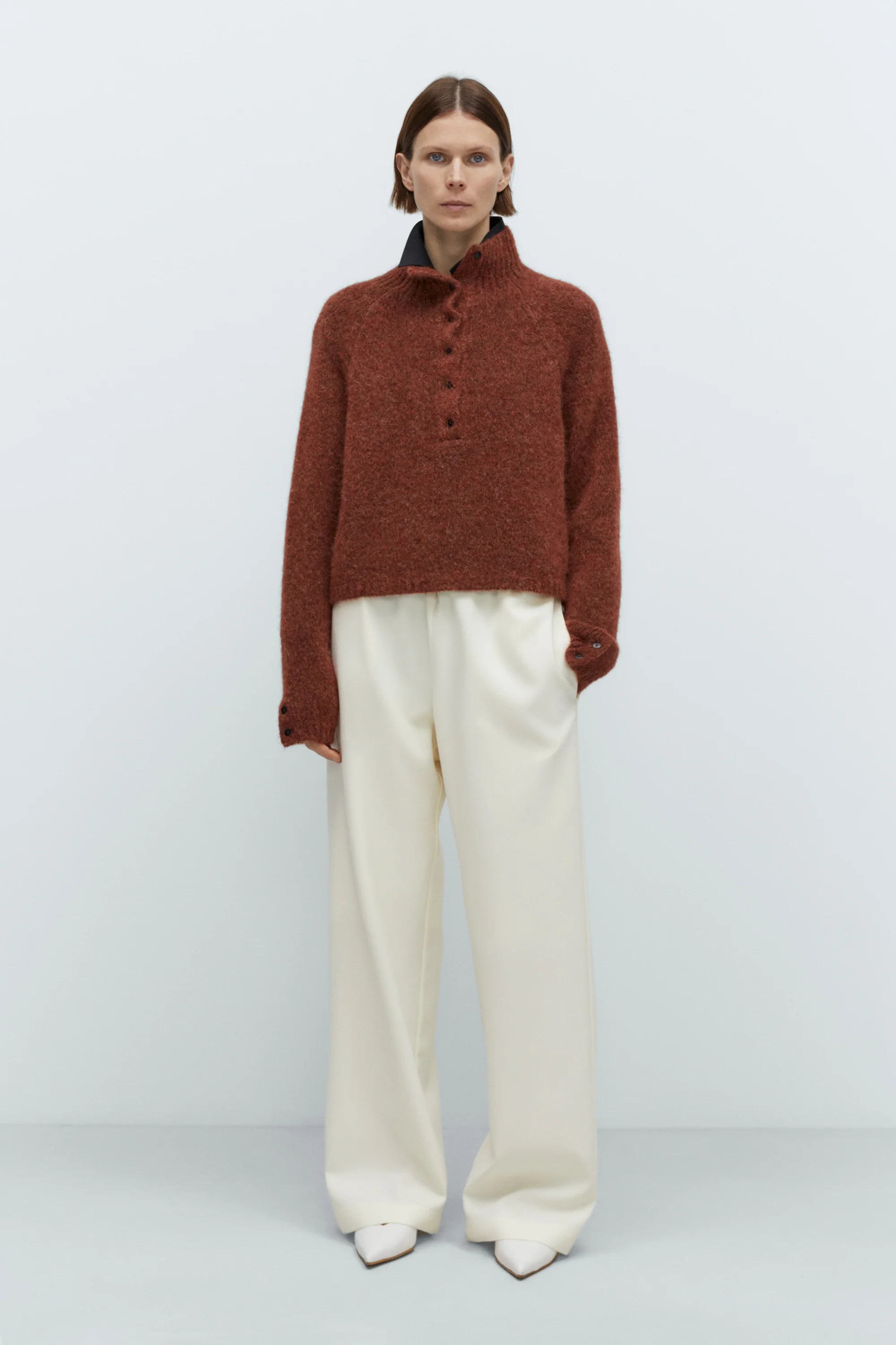 BABY ALPACA  POLO SWEATER - TERRACOTTA