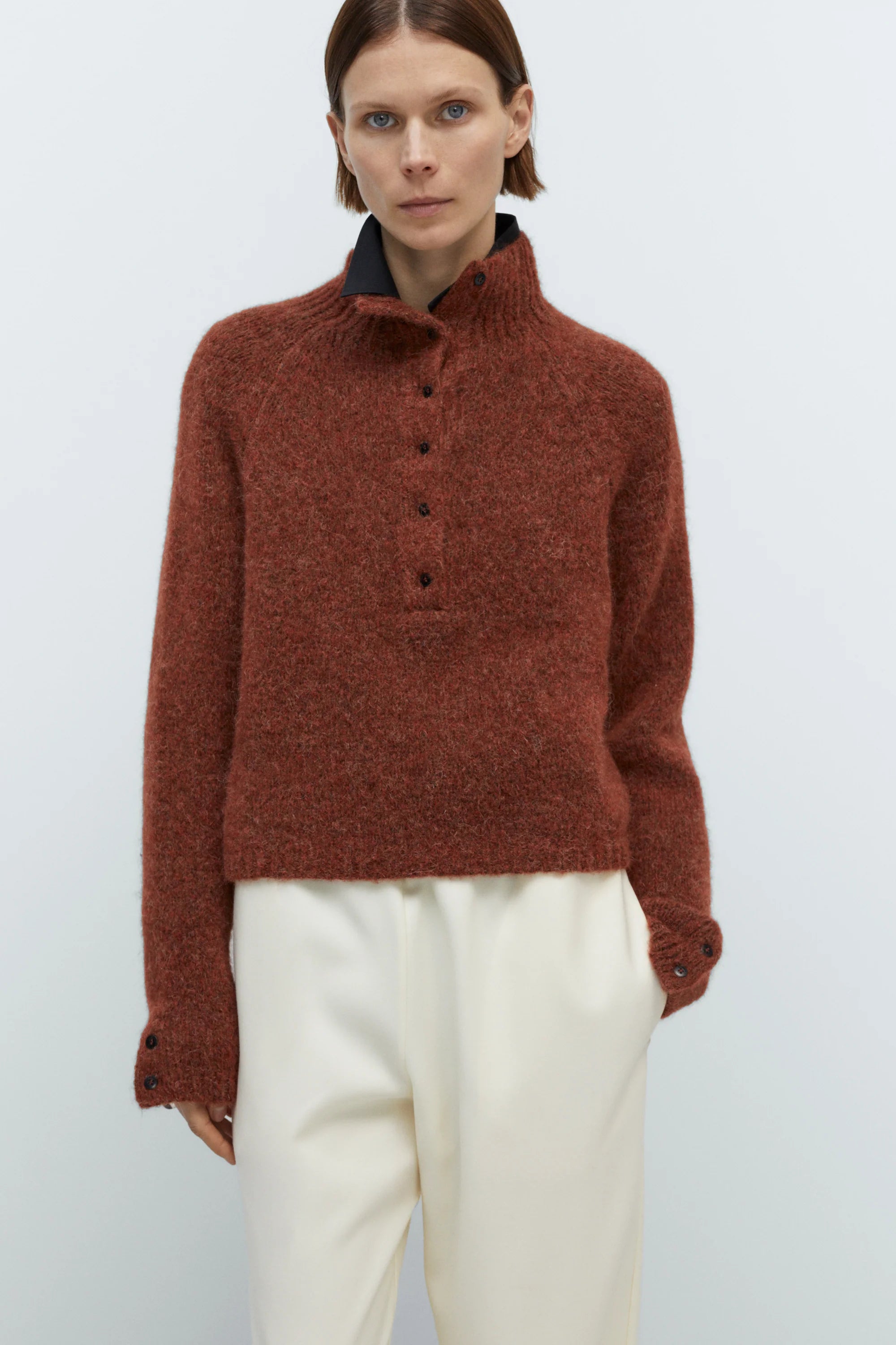 BABY ALPACA  POLO SWEATER - TERRACOTTA