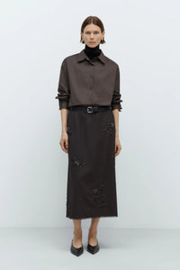 EMBELLISHED TAILORING SKIRT - DARK BROWN