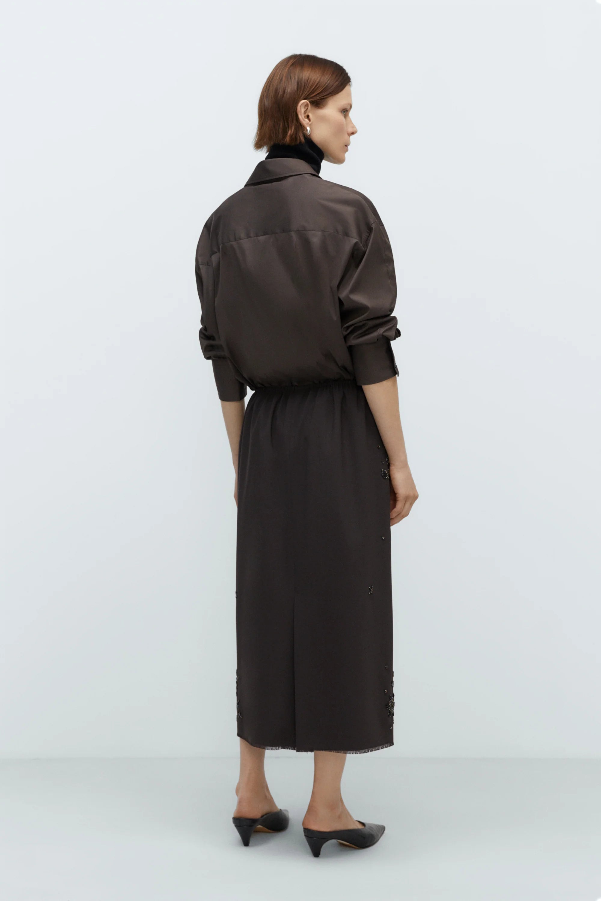 EMBELLISHED TAILORING SKIRT - DARK BROWN