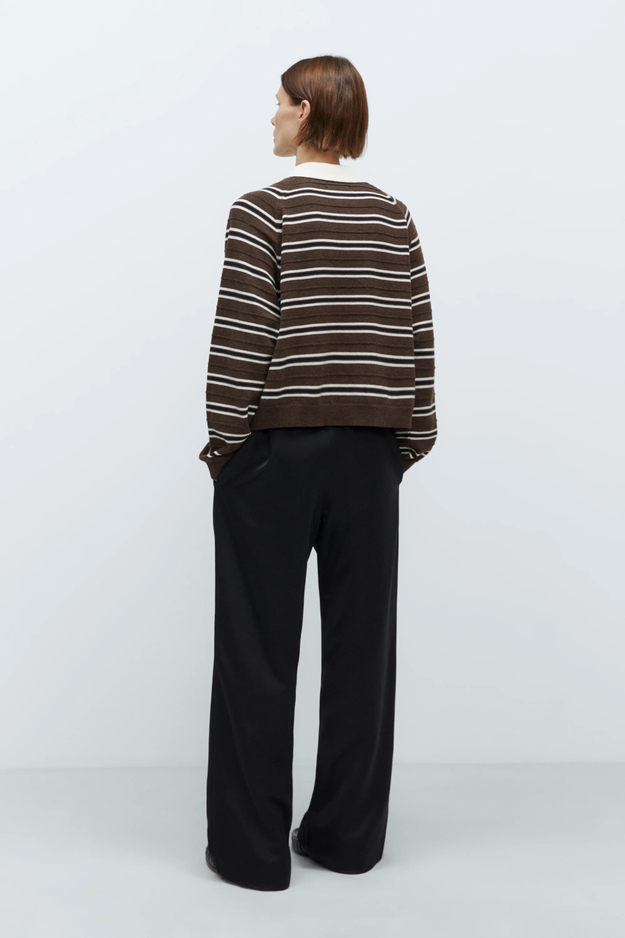 MERINO WOOL STRIPED POLO - BROWN
